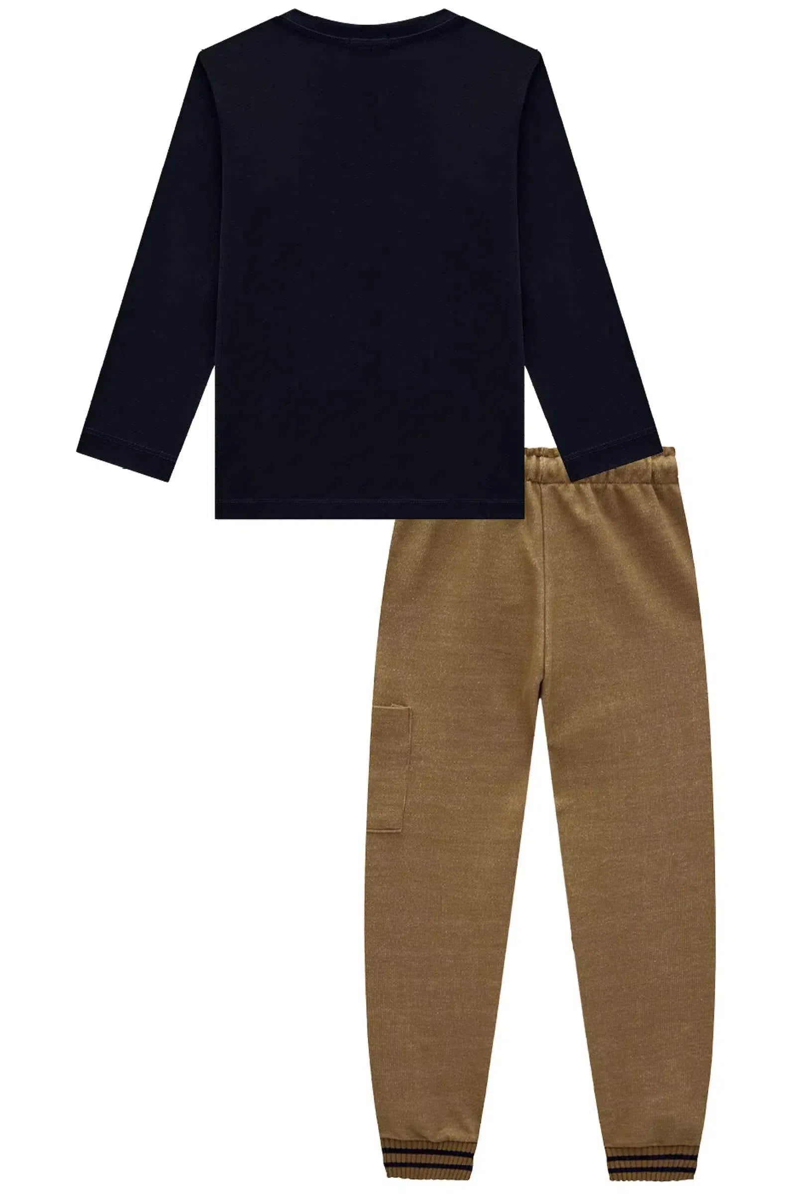 Conjunto de Camiseta em Meia Malha e Calça Jogger em Moletom Trabalhado sem Pelúcia 81350 LucBoo Infantil Menino