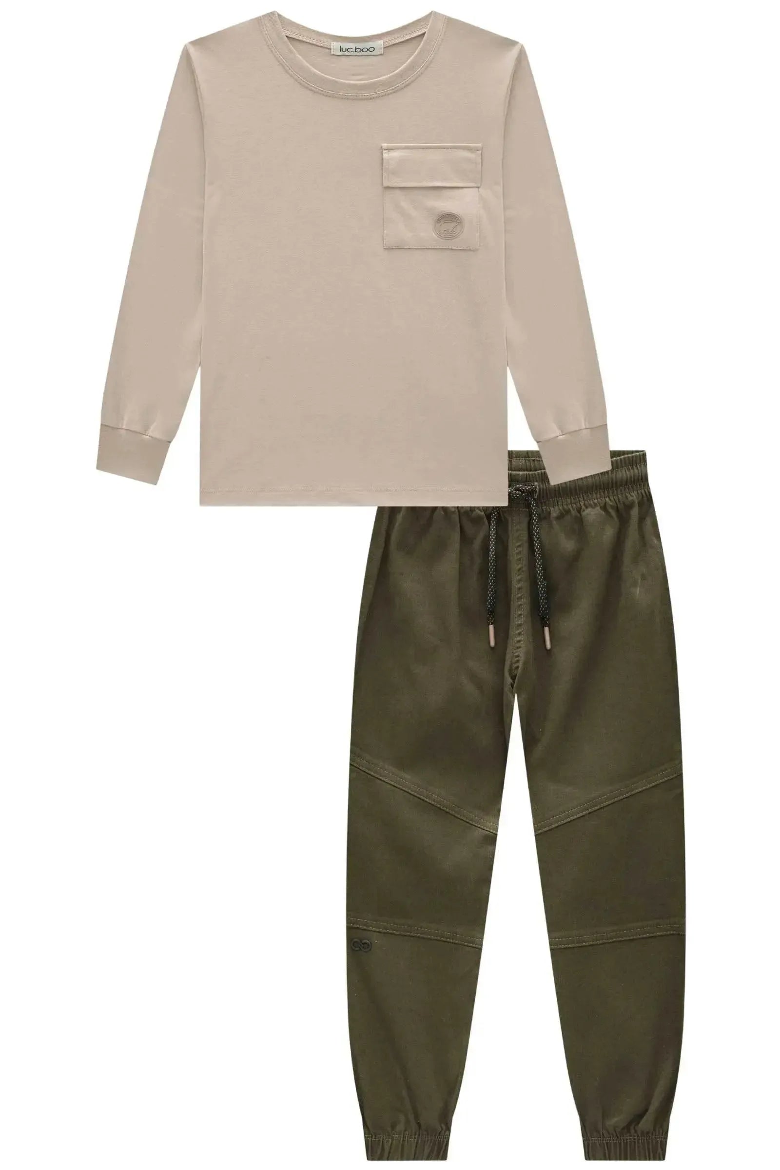 Conjunto de Camiseta em Meia Malha e Calça Jogger em Sarja Stretch com Elastano 92083 LucBoo Infantil Menino