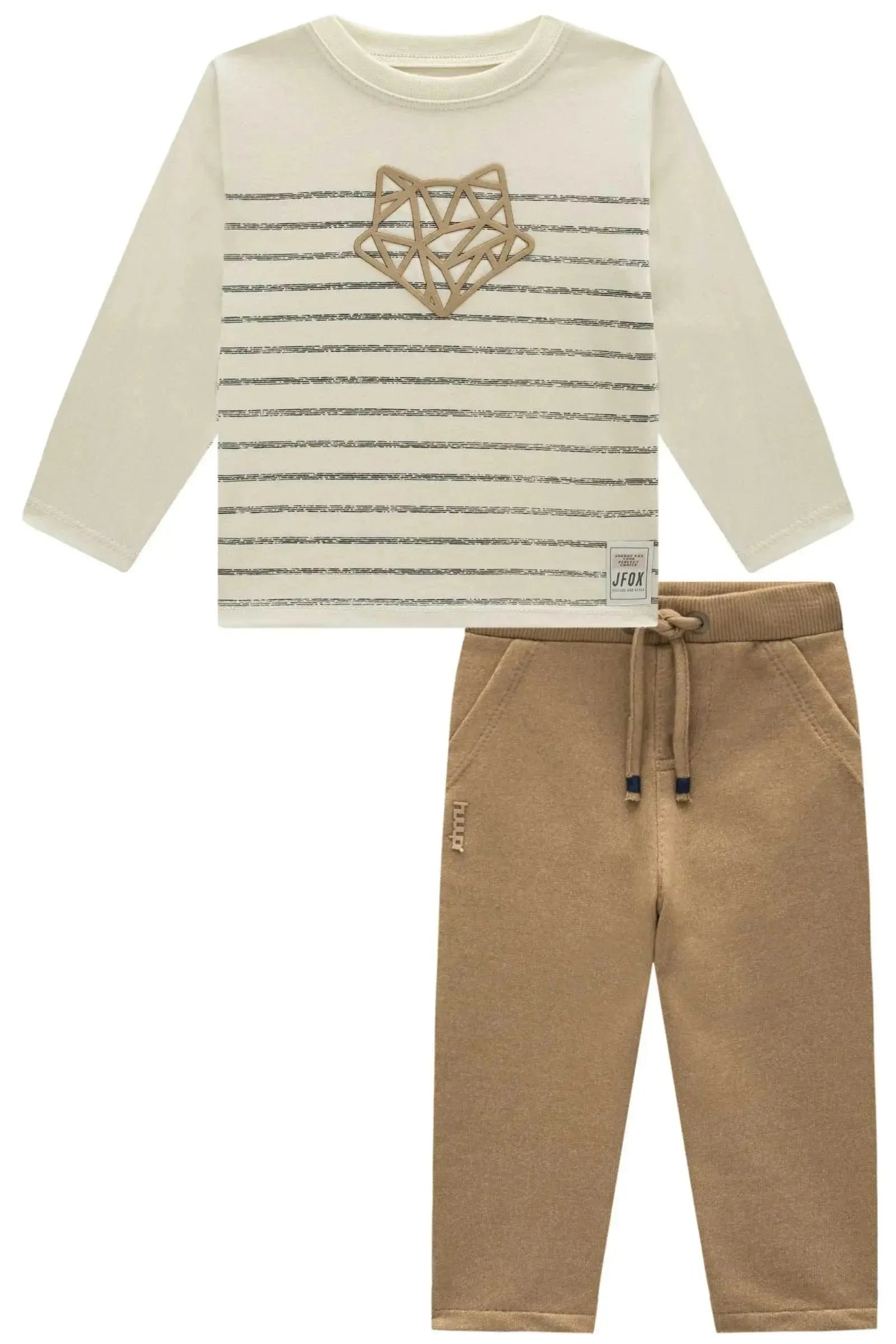 Conjunto de Camiseta em Meia Malha e Calça Skinny em Moletom Diferenciado sem Pelúcia 92682 Johnny Fox Bebê Menino