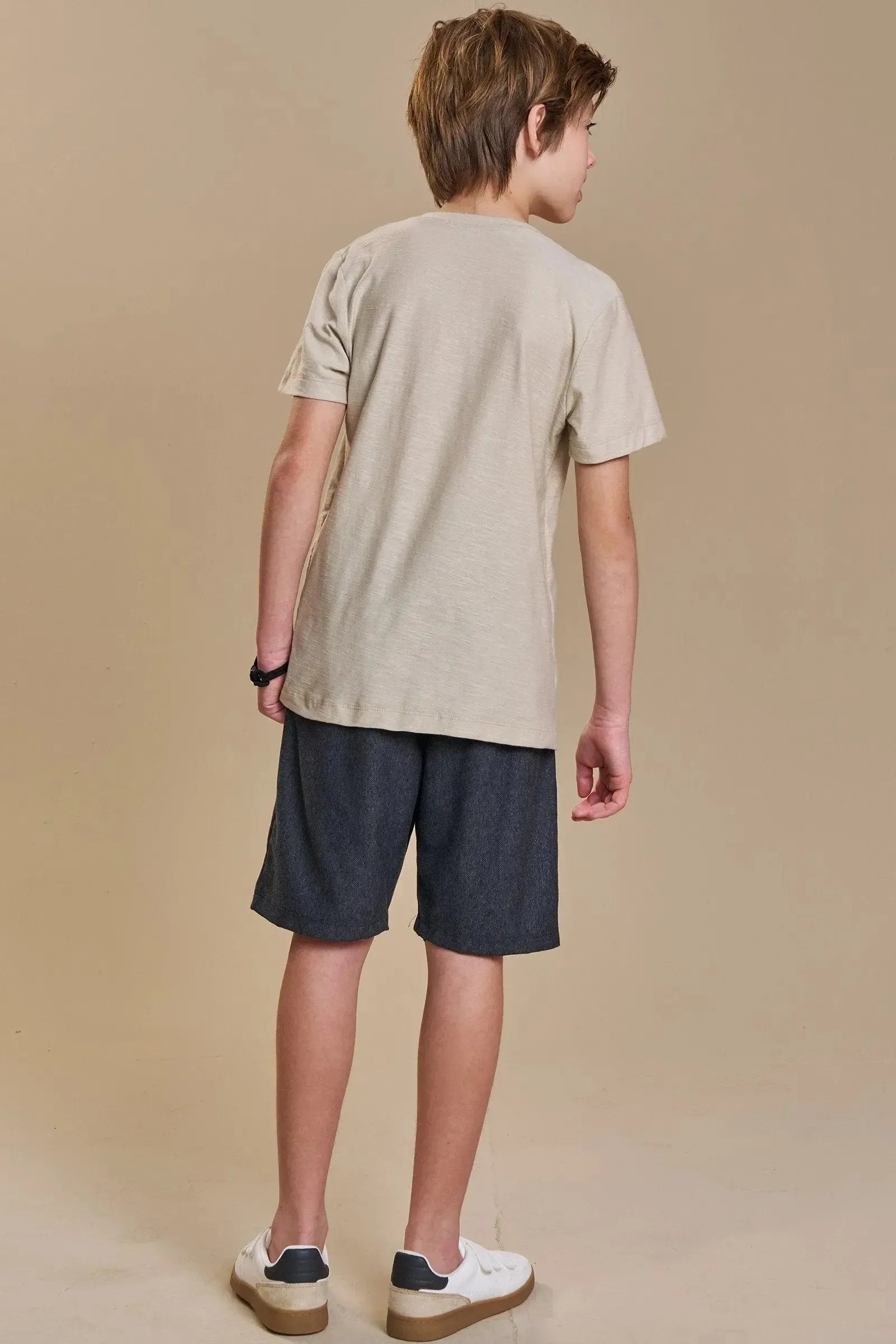 Conjunto de Camiseta em Meia Malha Flamê e Bermuda em Cotton Jeans com Elastano 93898 Johnny Fox Teen Menino