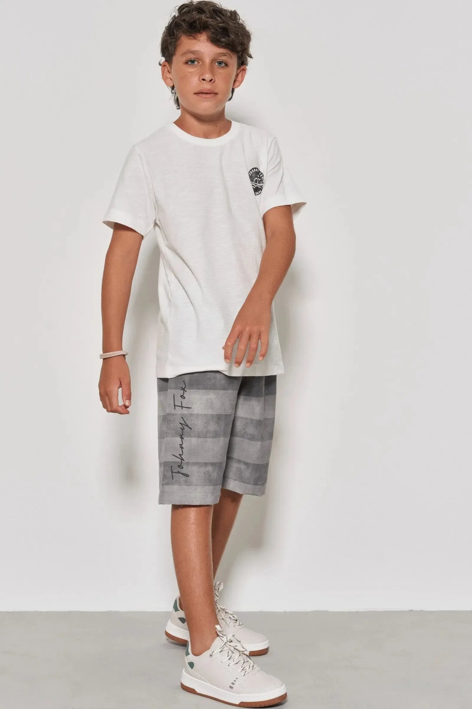 Conjunto de Camiseta em Meia Malha Flamê e Bermuda em Alfaiataria Katherine com Elastano 88275 Johnny Fox Teen Menino