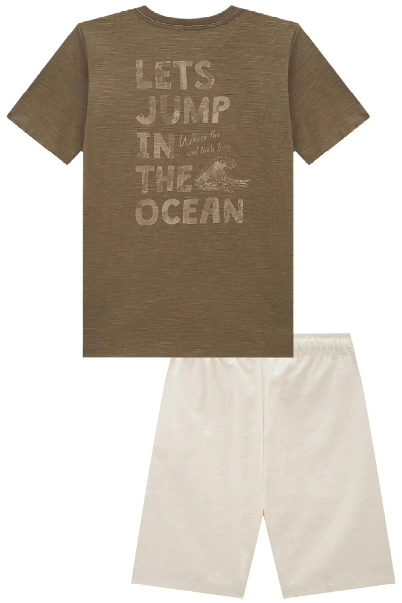 Conjunto de Camiseta em Meia Malha Flamê e Bermuda em Linho Santorine com Elastano 93016 Johnny Fox Teen Menino