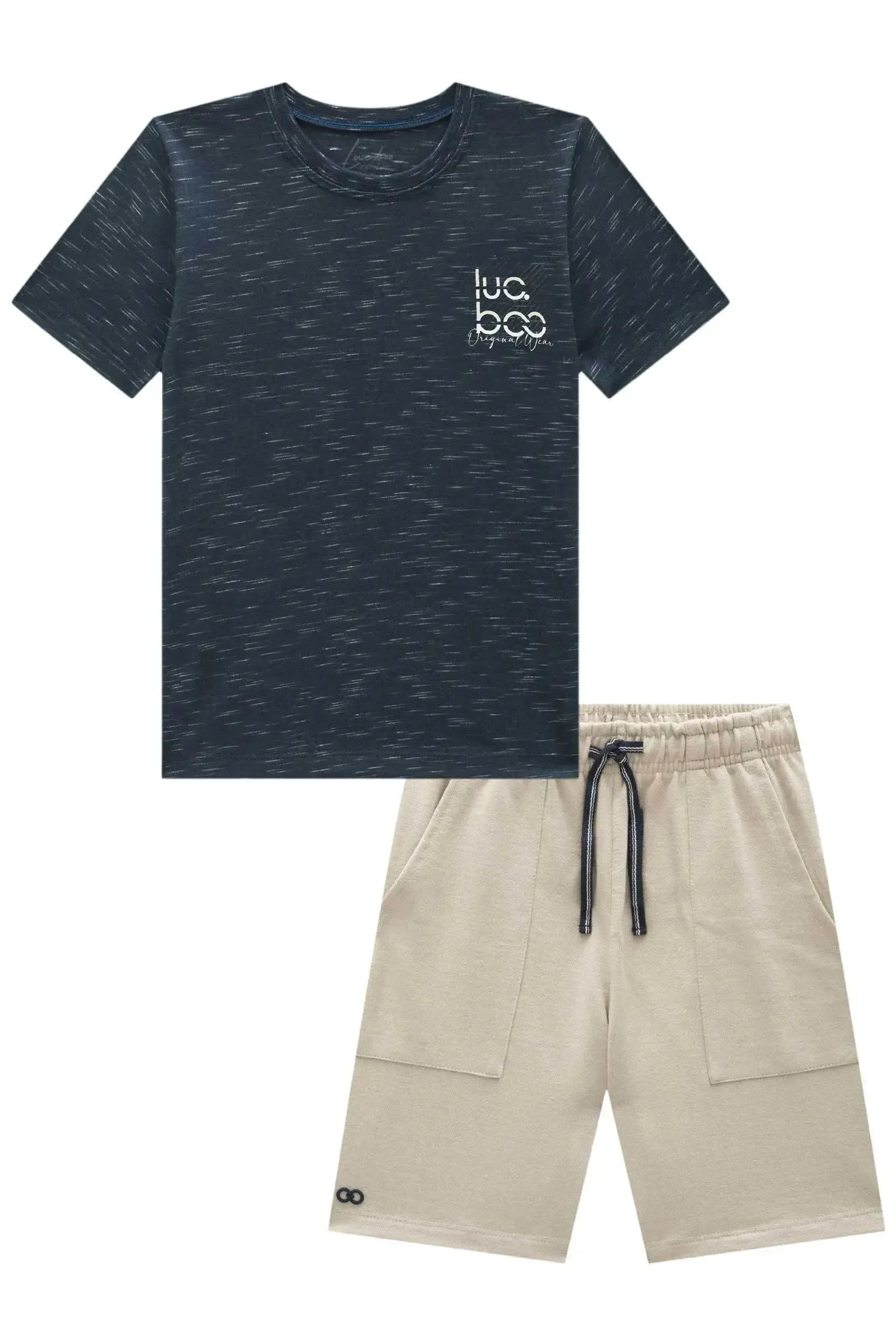 Conjunto de Camiseta em Meia Malha Flamê e Bermuda em Moletwill com Elastano 92408 LucBoo Infantil Menino