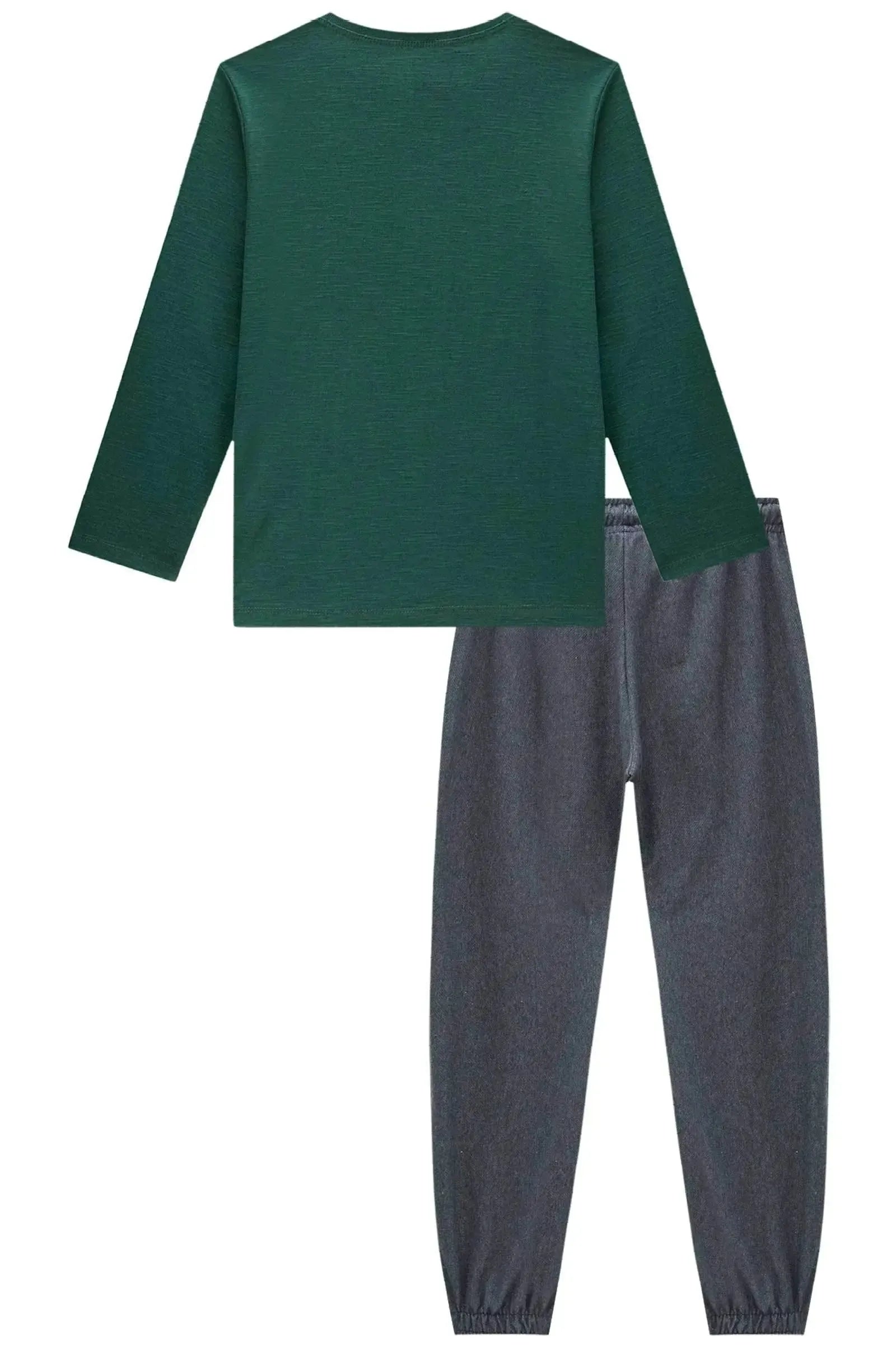Conjunto de Camiseta em Meia Malha Flamê e Calça Jogger em Cotton Jeans com Elastano 92664 Johnny Fox Teen Menino