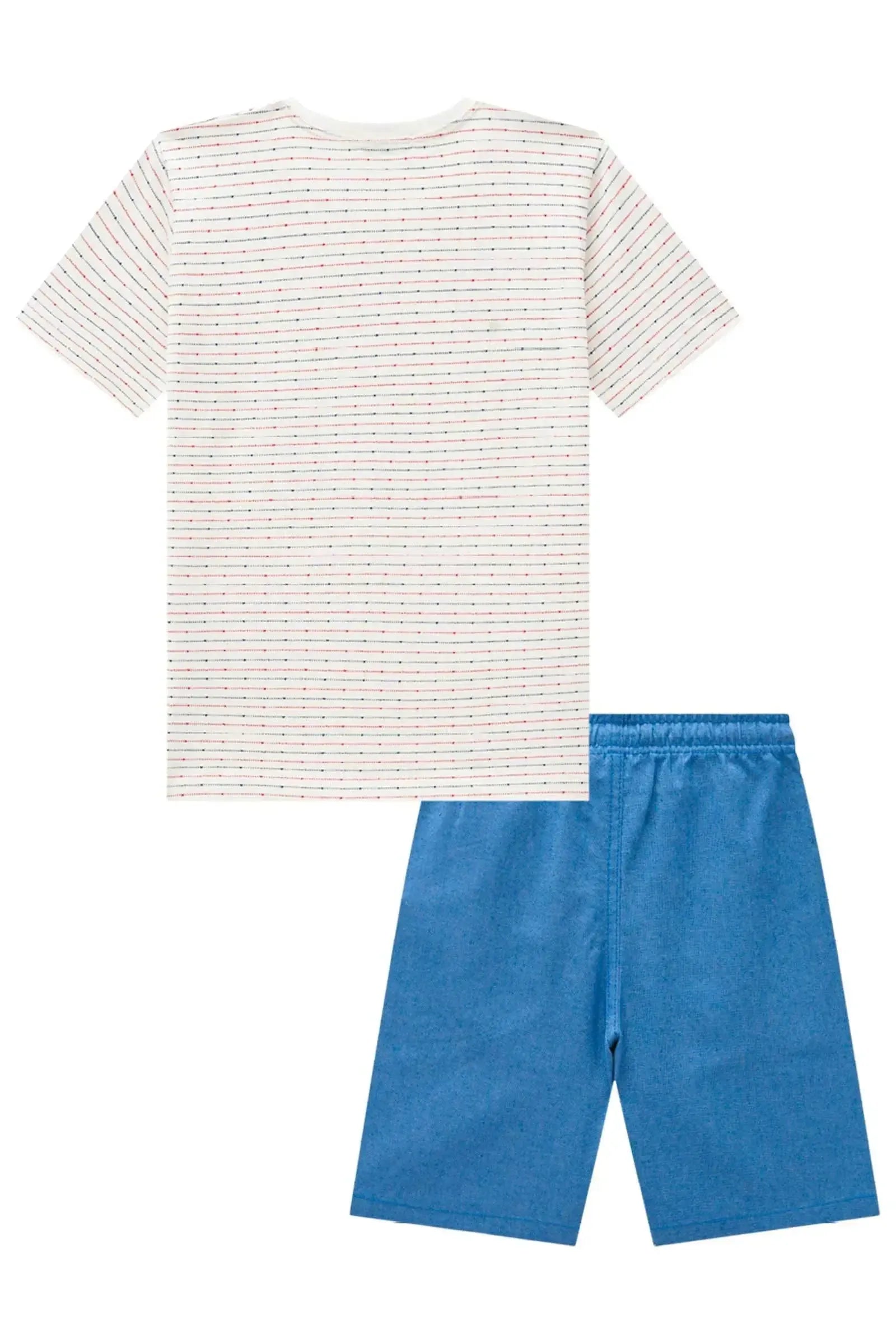 Conjunto de Camiseta em Meia Malha Listrada e Bermuda em Tecido Dubai com Elastano 82823 LucBoo Infantil Menino
