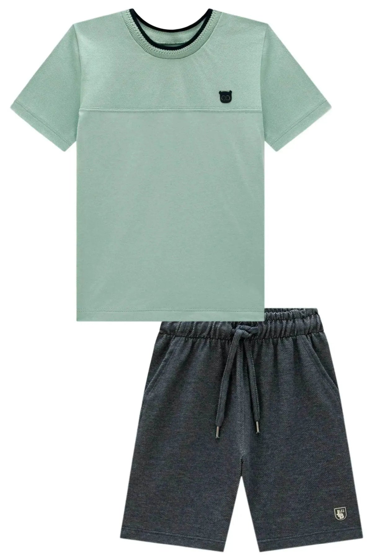 Conjunto de Camiseta em Piquet com Elastano e Bermuda em Cotton Jeans com Elastano 99544 LucBoo Infantil Menino