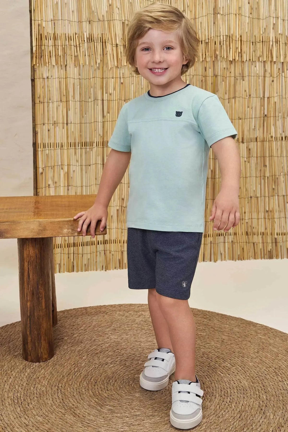 Conjunto de Camiseta em Piquet com Elastano e Bermuda em Cotton Jeans com Elastano 99544 LucBoo Infantil Menino