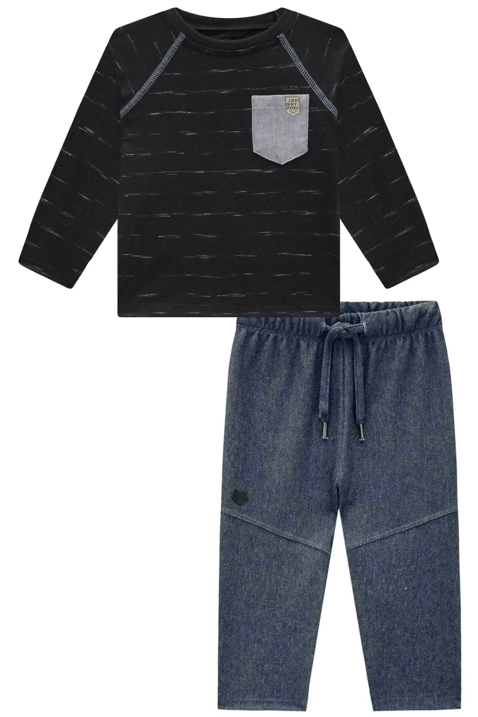 Conjunto de Camiseta Malha Jet e Calça Comfy em Cotton Jeans com Elastano 92337 Johnny Fox Bebê Menino