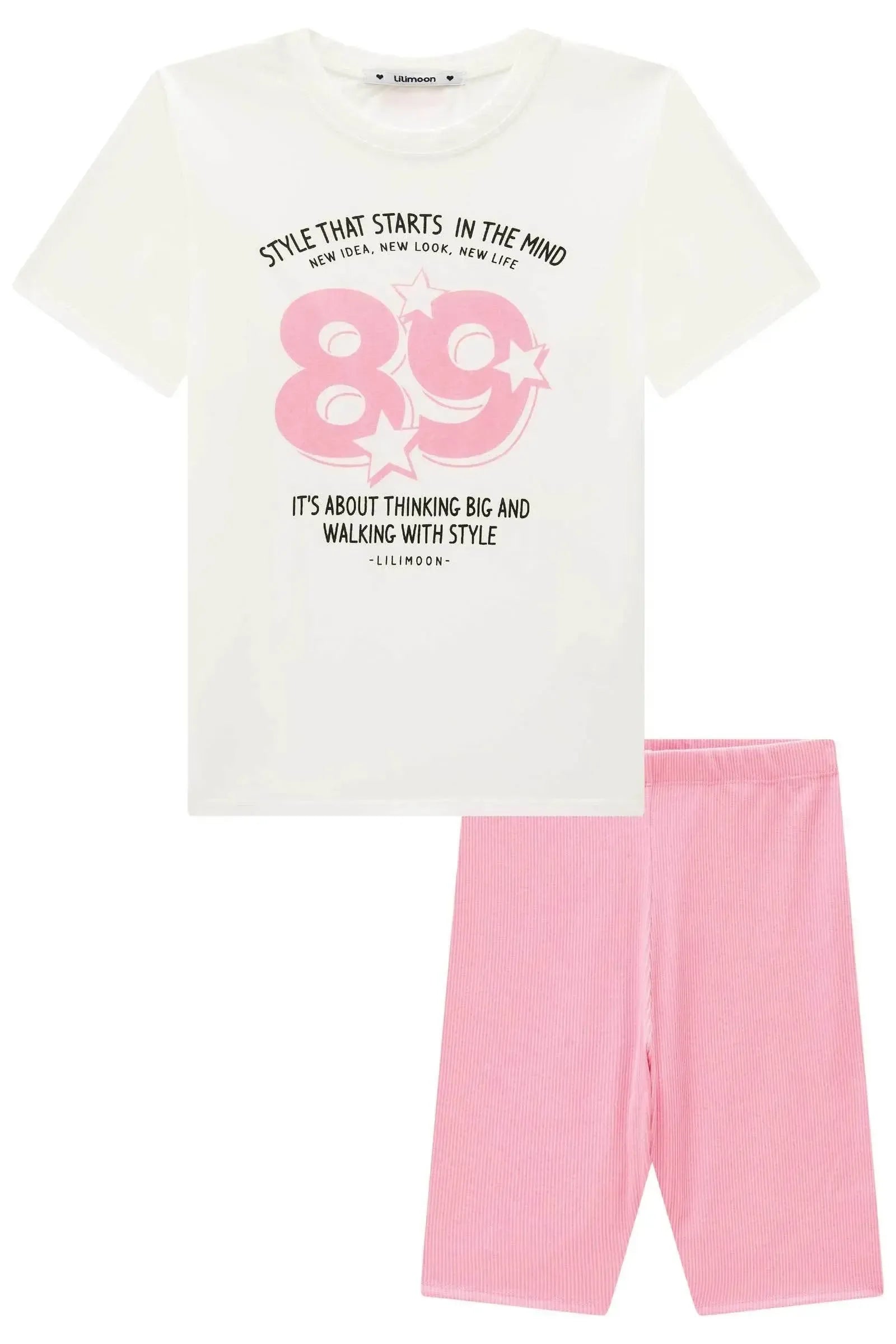 Conjunto de Camiseta Over em Meia Malha e Bermuda Biker em Soft Line 95940 Lilimoon Teen Menina