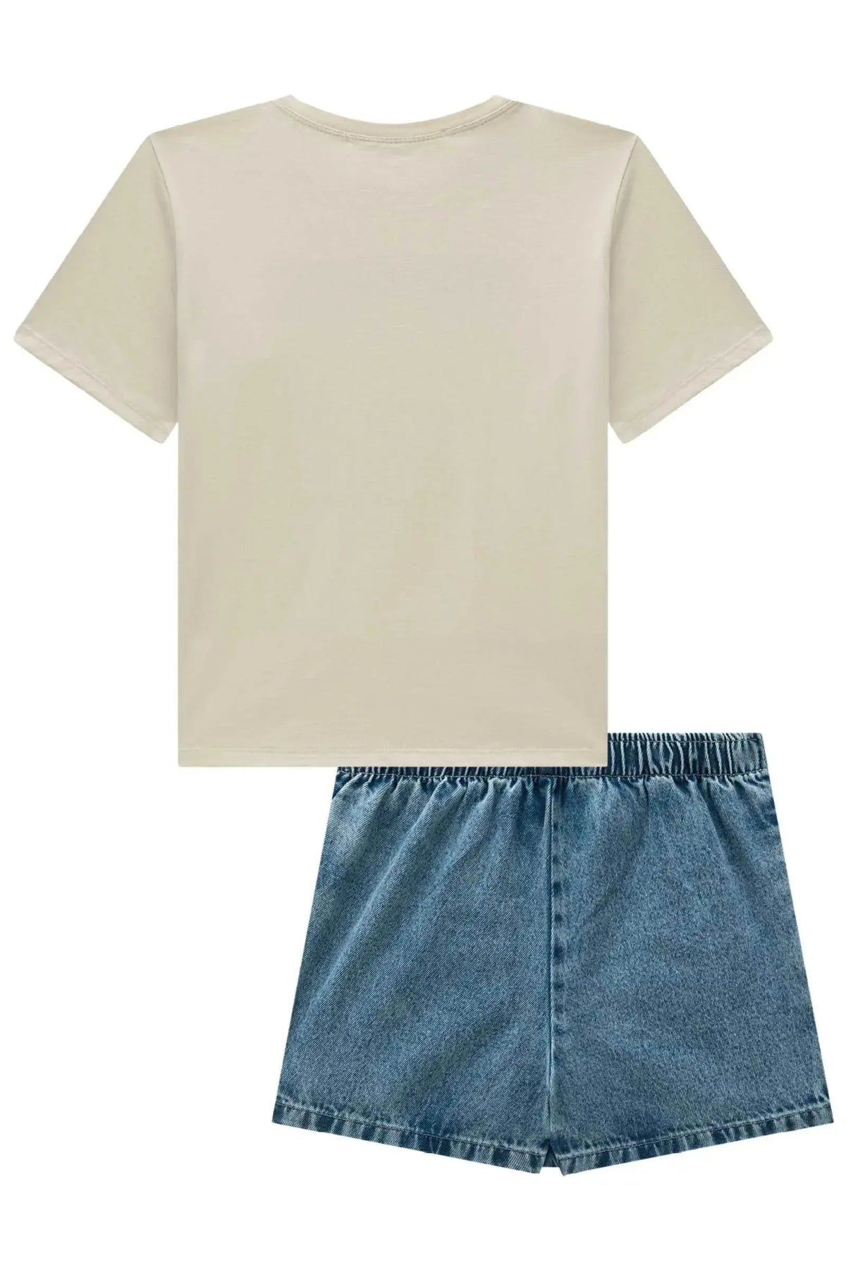 Conjunto de Camiseta Over em Meia Malha e Short Saia em Jeans Wishita 98780 Lilimoon Teen Menina