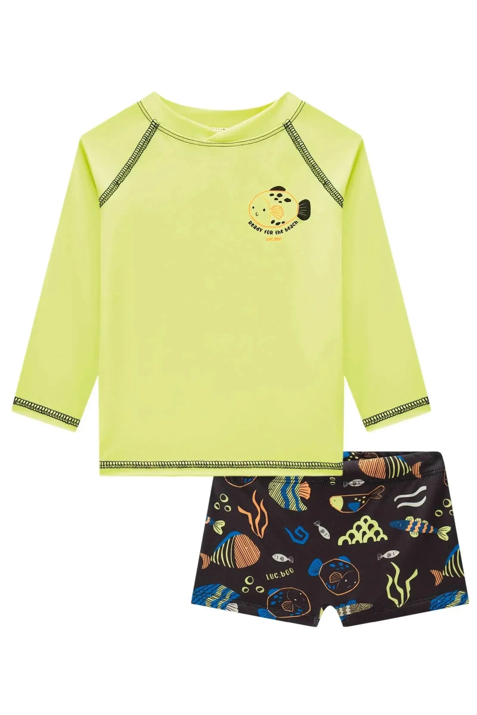 Conjunto de Camiseta Sunga e Chapéu em Malha UV Dry com Proteção UV50+ 88687 LucBoo Bebê Menino
