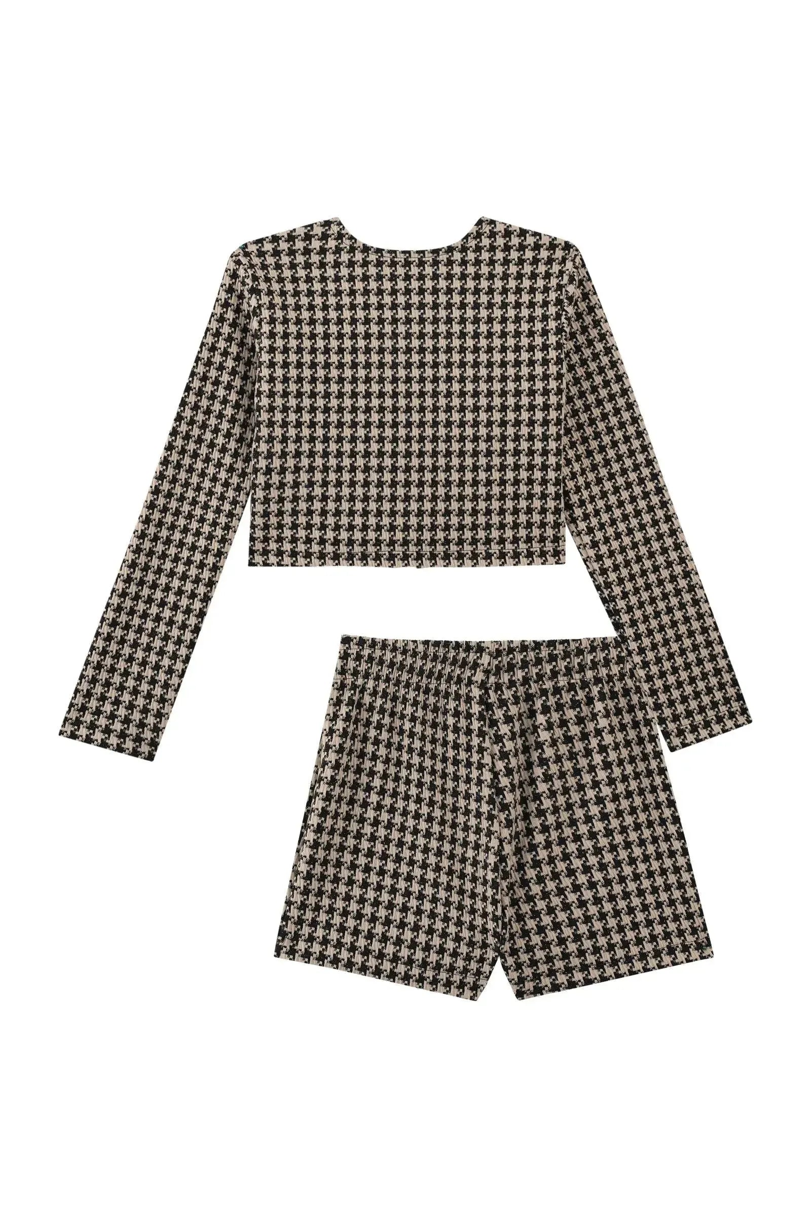 Conjunto de Casaqueto e Short Saia em Malha Jacquard Pied de Poule 90926 Kukiê Infantil Menina