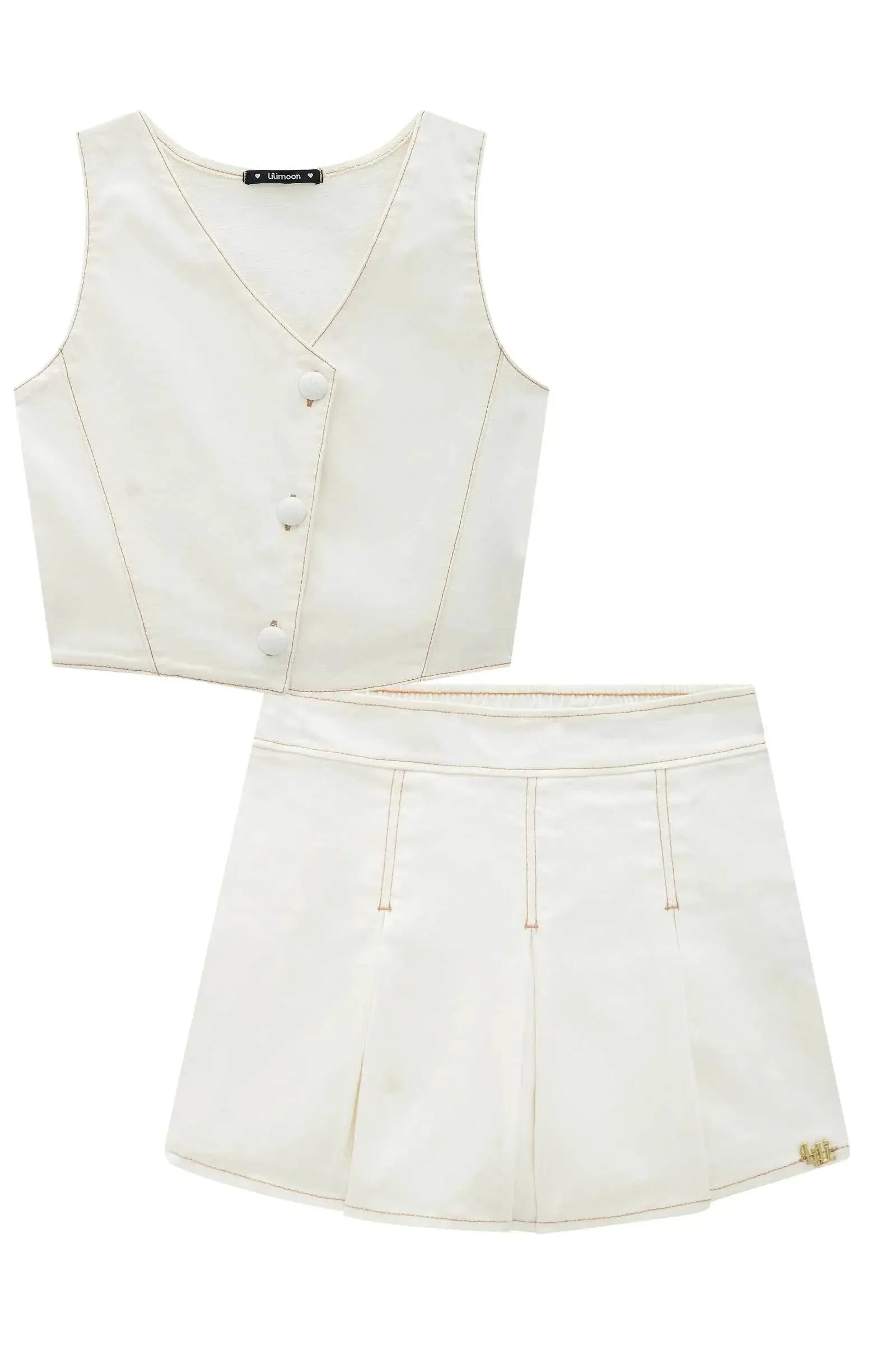 Conjunto de Colete e Short Saia em Sarja com Elastano 95220 Lilimoon Teen Menina