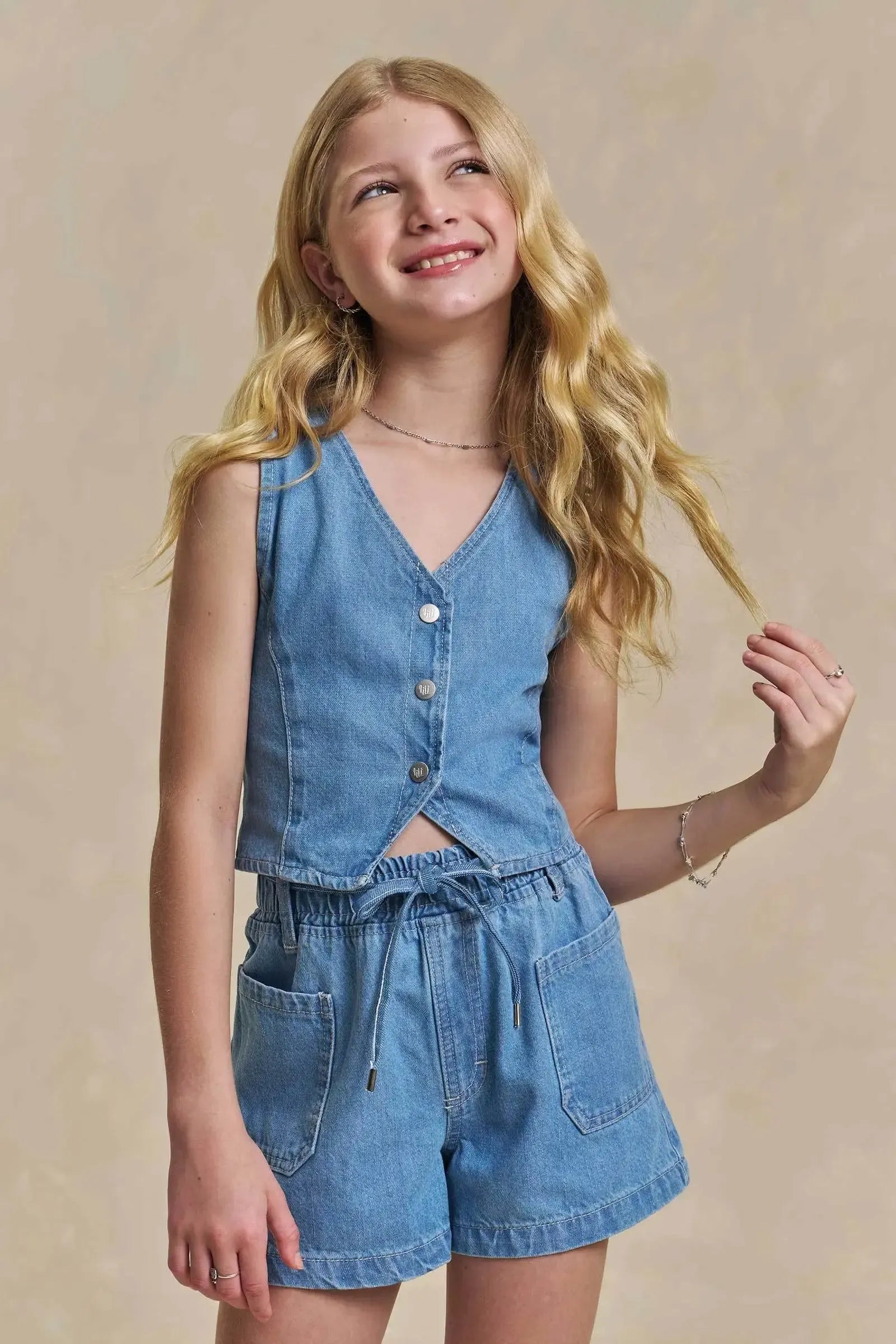 Conjunto de Colete e Shorts em Jeans Arkansas 96278 Lilimoon Teen Menina