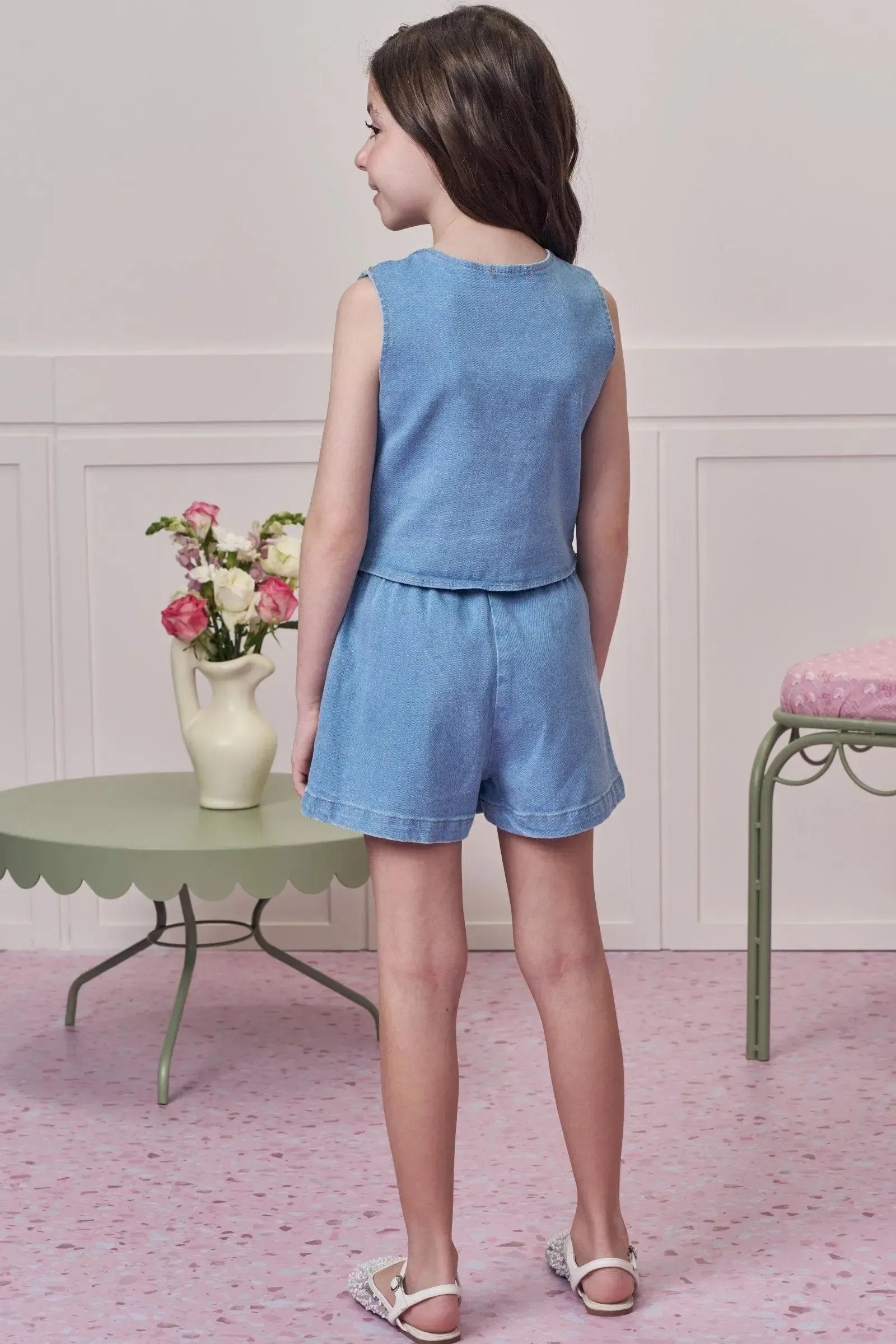 Conjunto de Colete e Shorts em Jeans com Elastano 93234 Infanti Infantil Menina