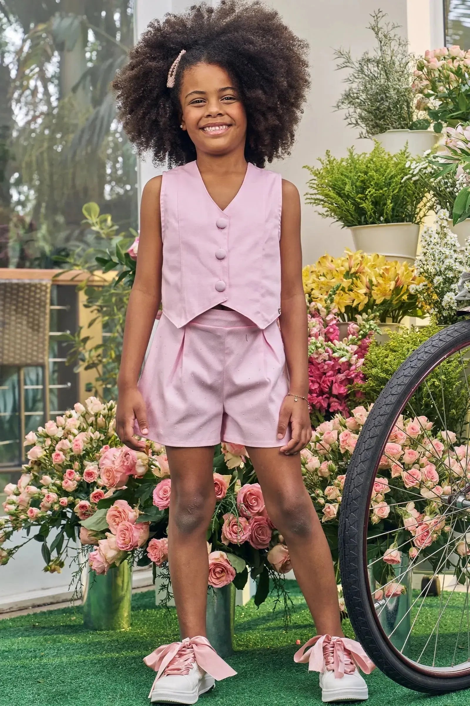 Conjunto de Colete e Shorts em Sarja com Elastano 83410 Kukiê Infantil Menina