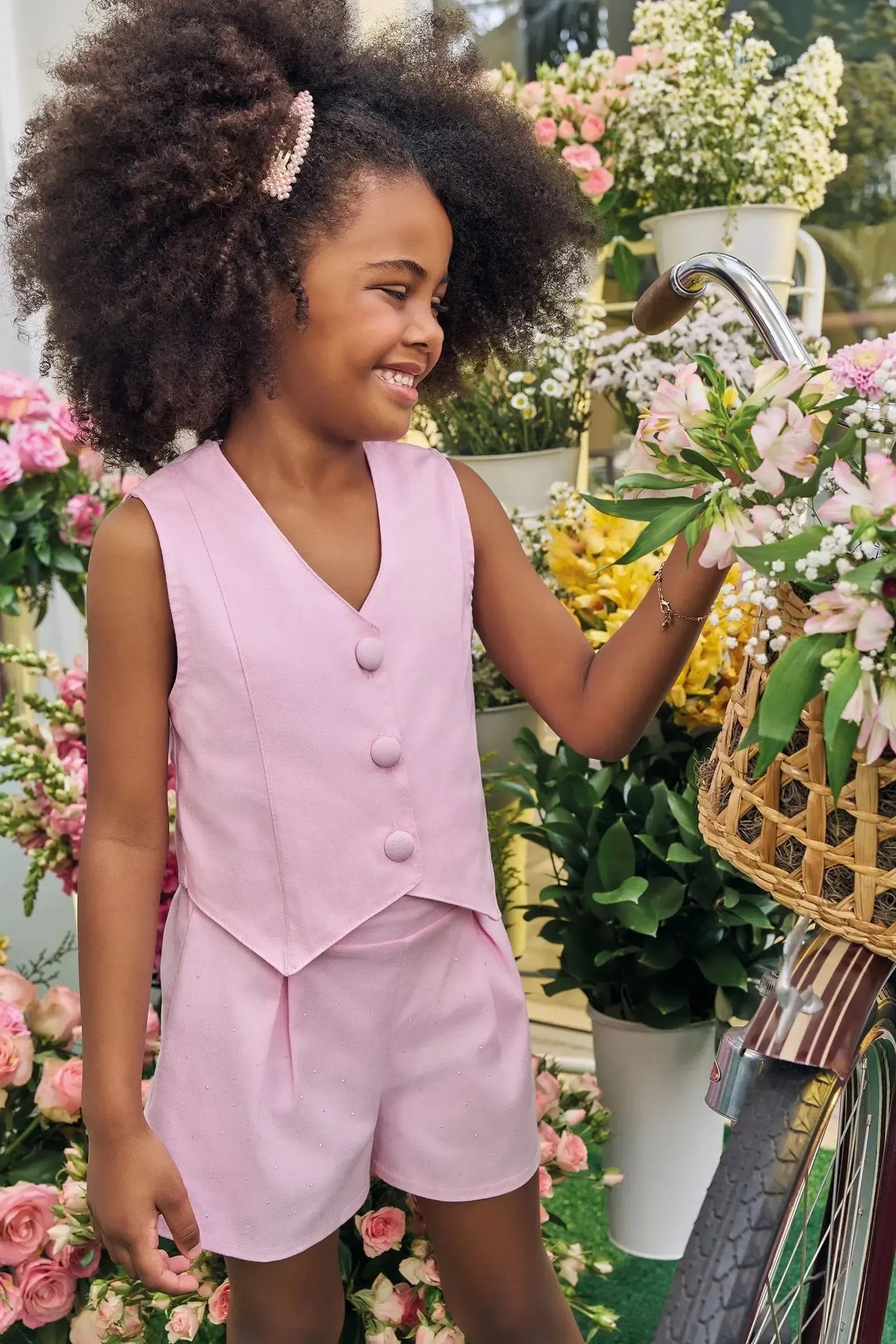 Conjunto de Colete e Shorts em Sarja com Elastano 83410 Kukiê Infantil Menina