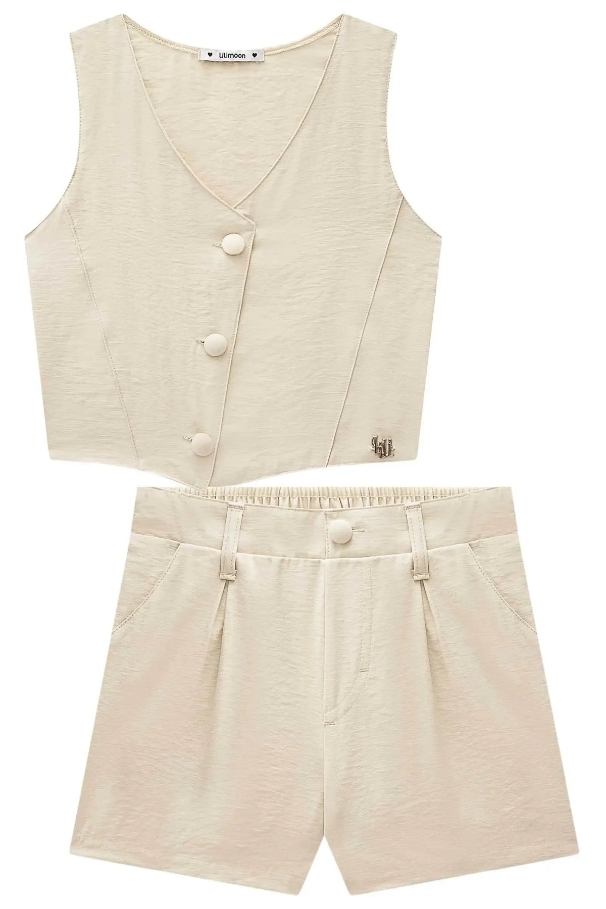 Conjunto de Colete e Shorts em Tecido Plano Viscose Sense 98581 Lilimoon Teen Menina