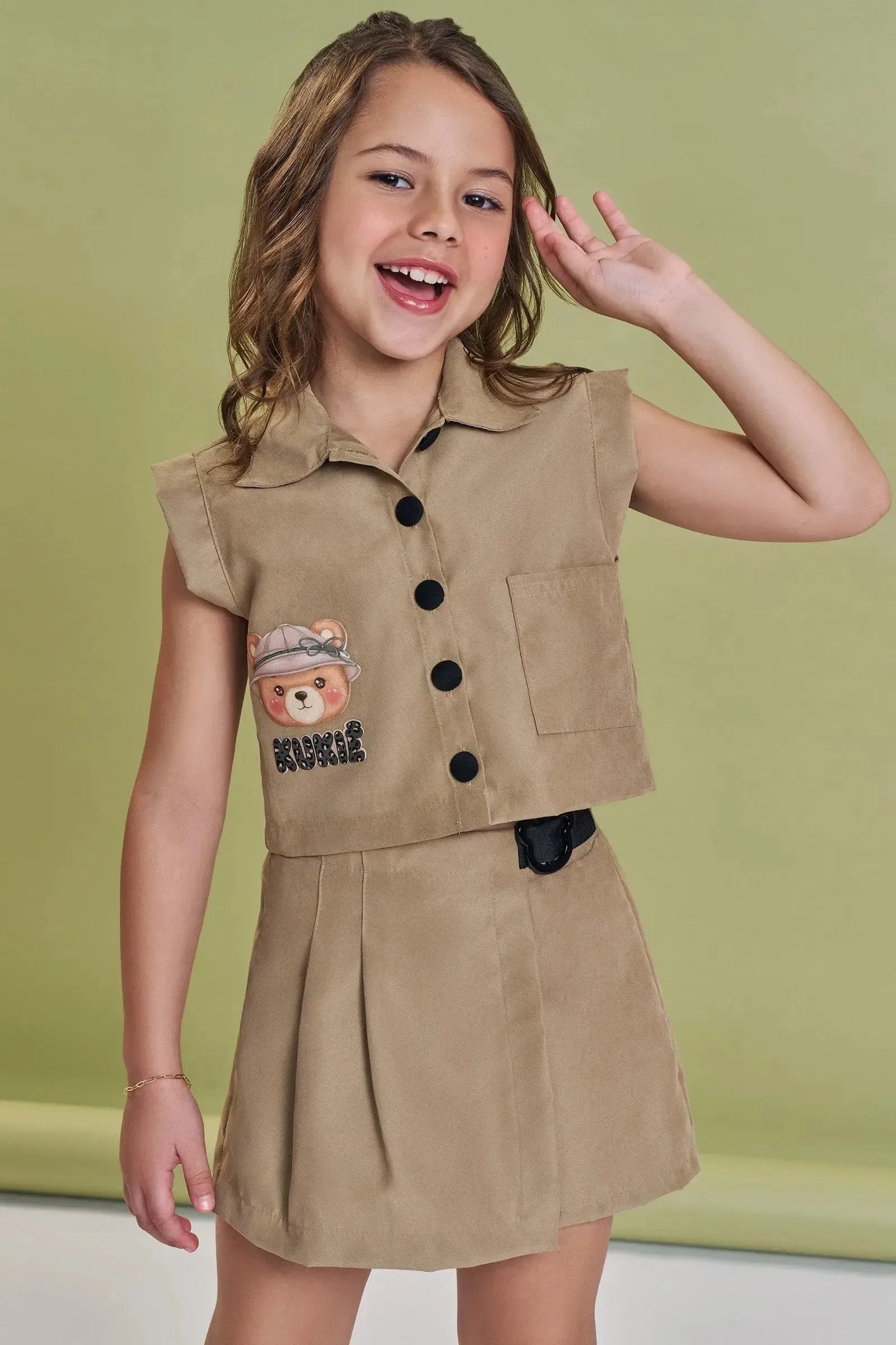 Conjunto de Colete e Shorts Saia em Sarja com Elastano 93889 Kukiê Infantil Menina