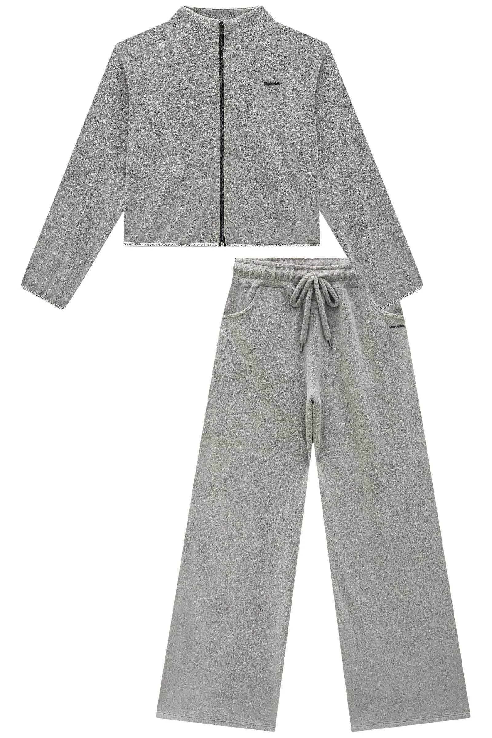 Conjunto de Jaqueta Boxy e Calça Wide Leg em Fleece 91992 Vic&Vicky Teen Menina