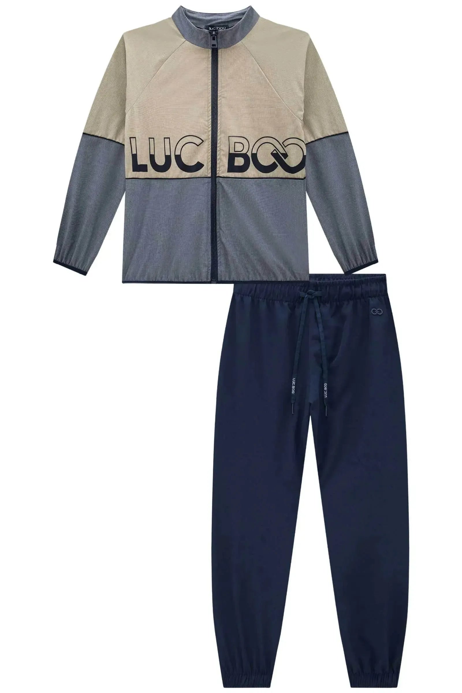 Conjunto de Jaqueta Corta Vento e Calça Jogger em Nylon com Elastano 90376 LucBoo Infantil Menino
