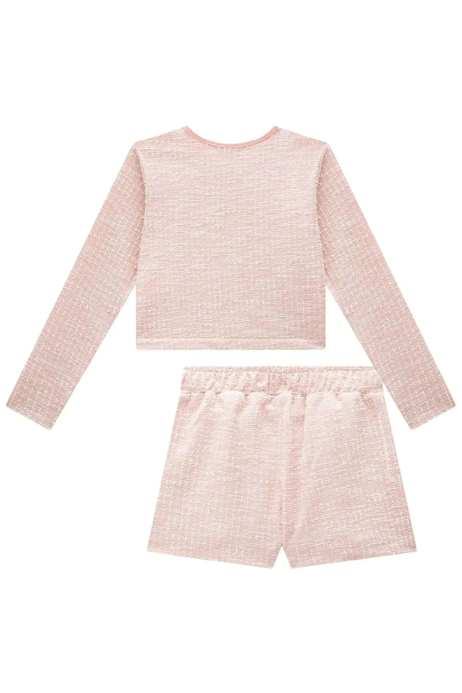 Conjunto de Jaqueta Cropped e Shorts em Tweed London e Couro Sintético 90720 Lilimoon Teen Menina