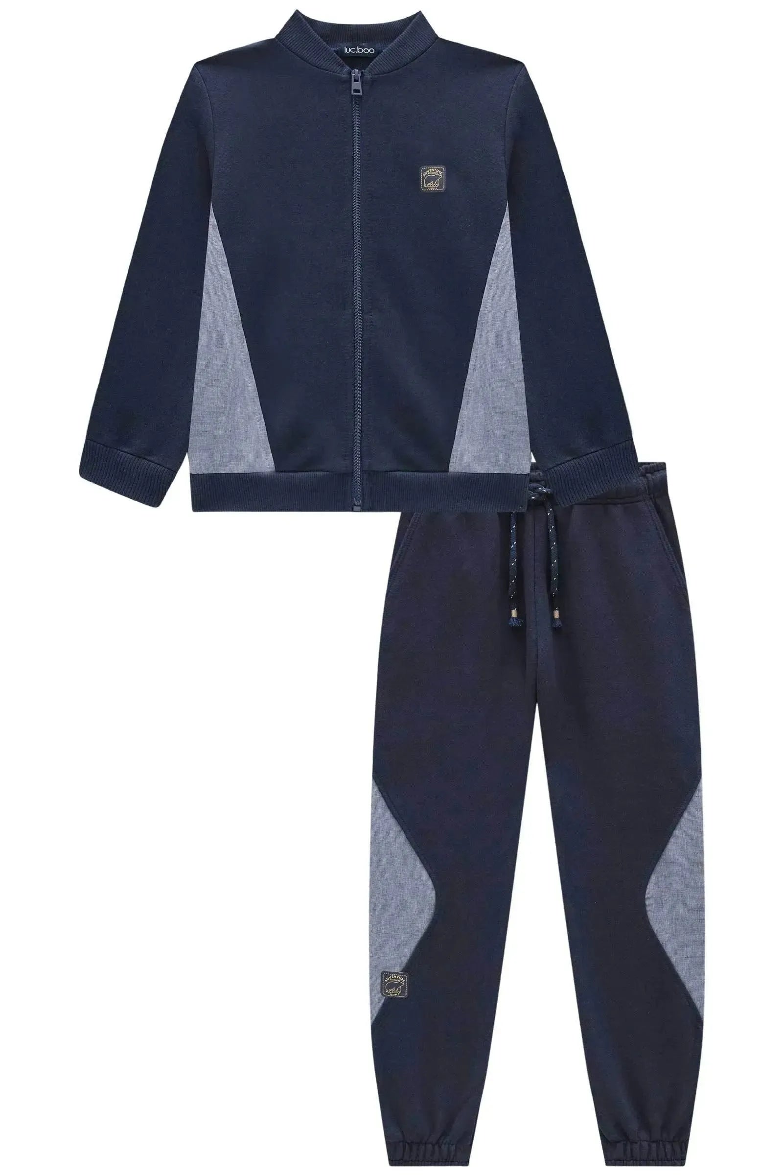 Conjunto de Jaqueta e Calça em Moletom sem Pelúcia com Detalhe em Nylon 89476 LucBoo Infantil Menino