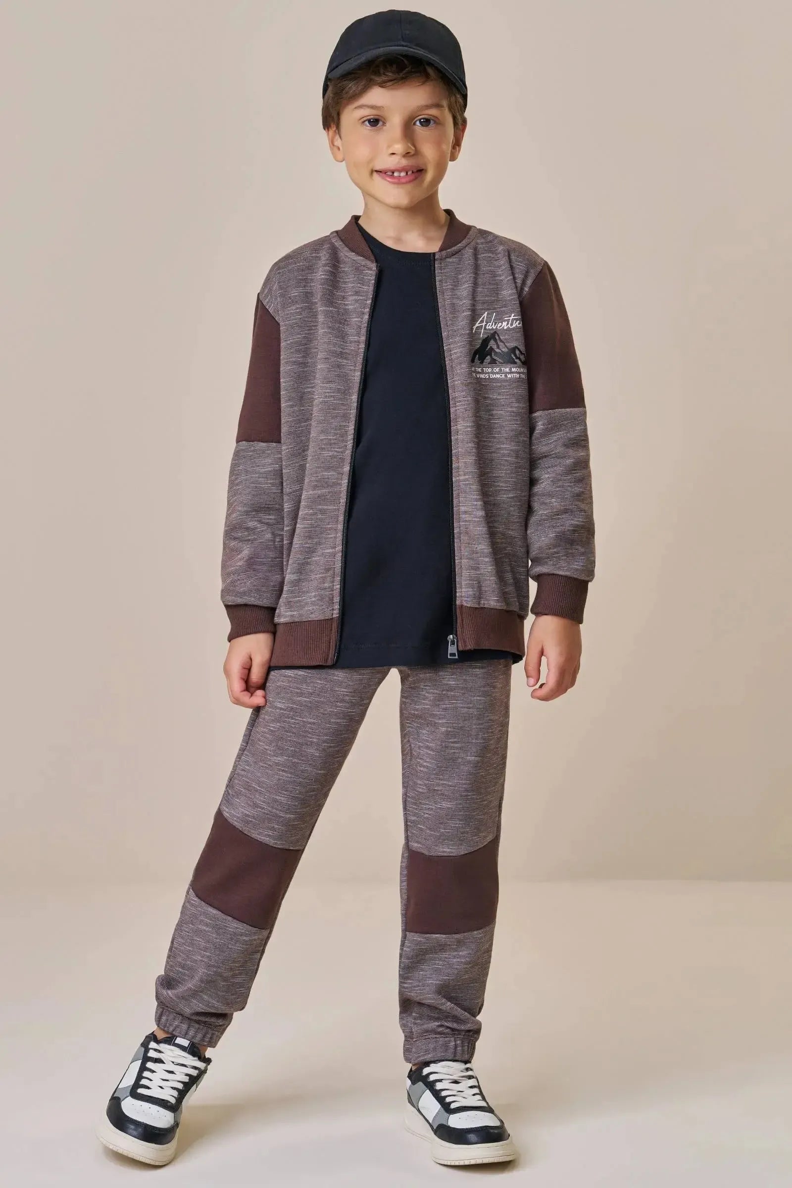 Conjunto de Jaqueta e Calça Jogger em Mesclado Bicolor com Elastano 90160 LucBoo Infantil Menino