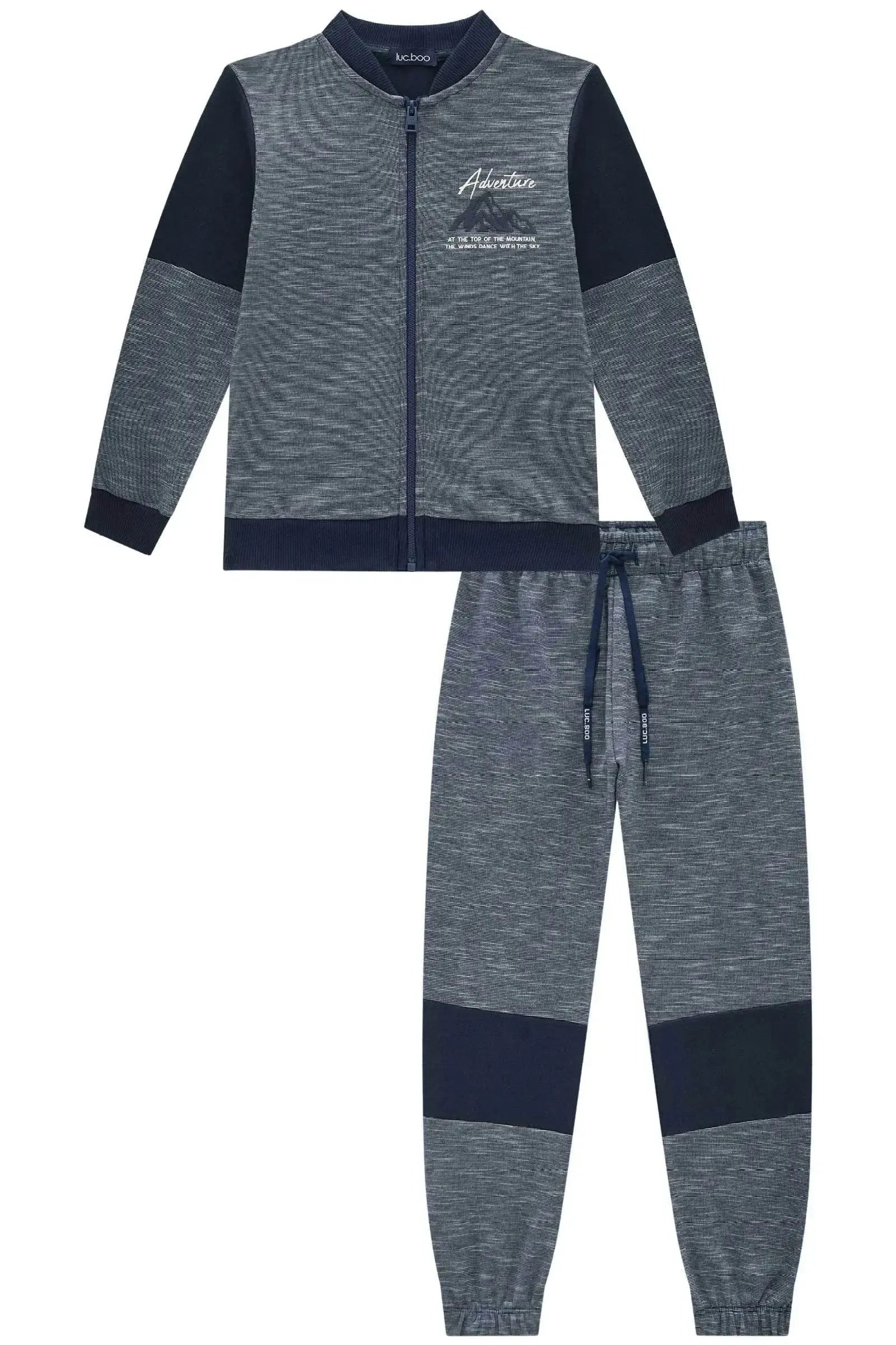 Conjunto de Jaqueta e Calça Jogger em Mesclado Bicolor com Elastano 90160 LucBoo Infantil Menino