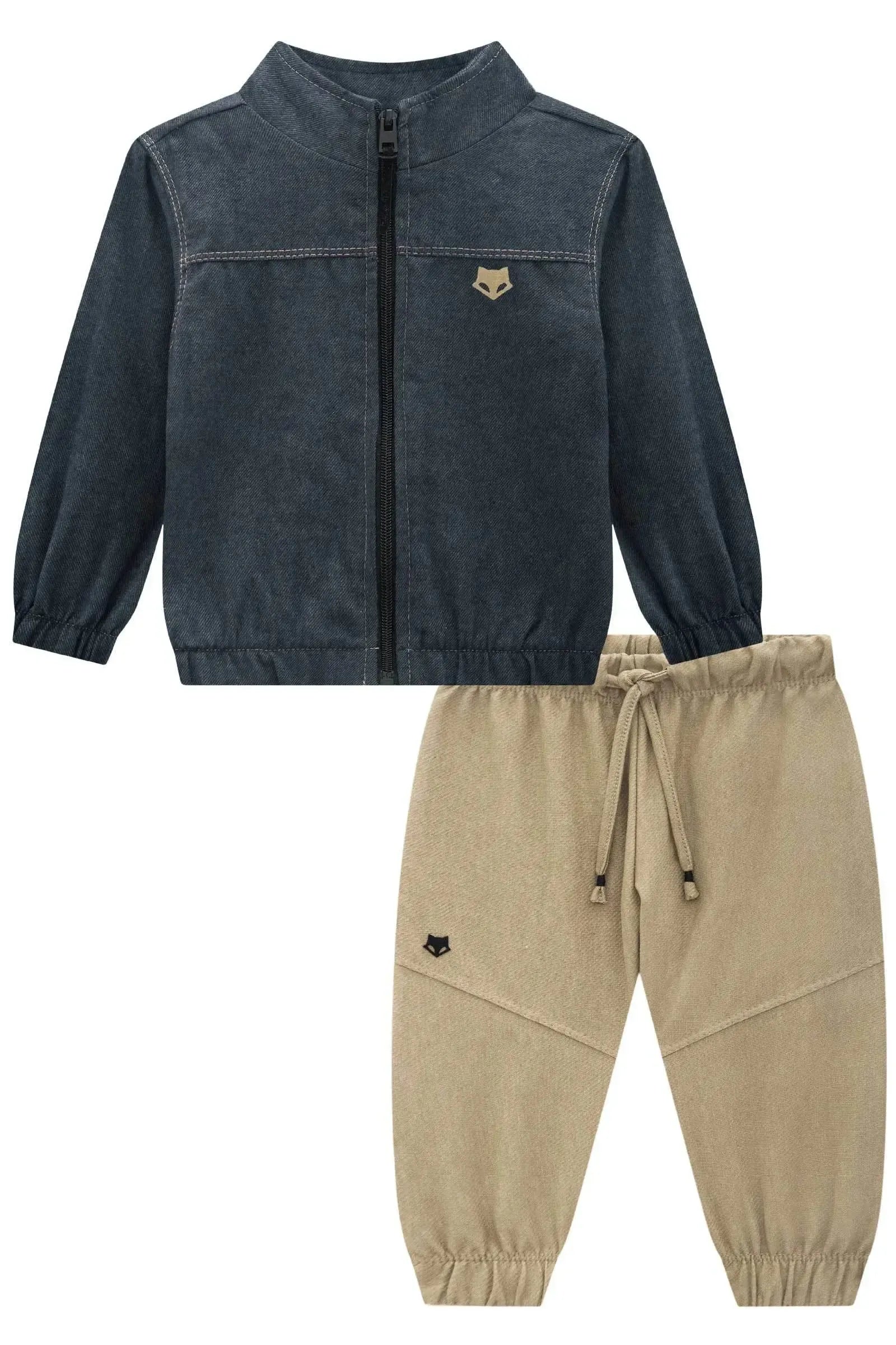 Conjunto de Jaqueta em Flanela Melange e Calça Jogger em Cotton Jeans com Elastano 91745 Johnny Fox Bebê Menino