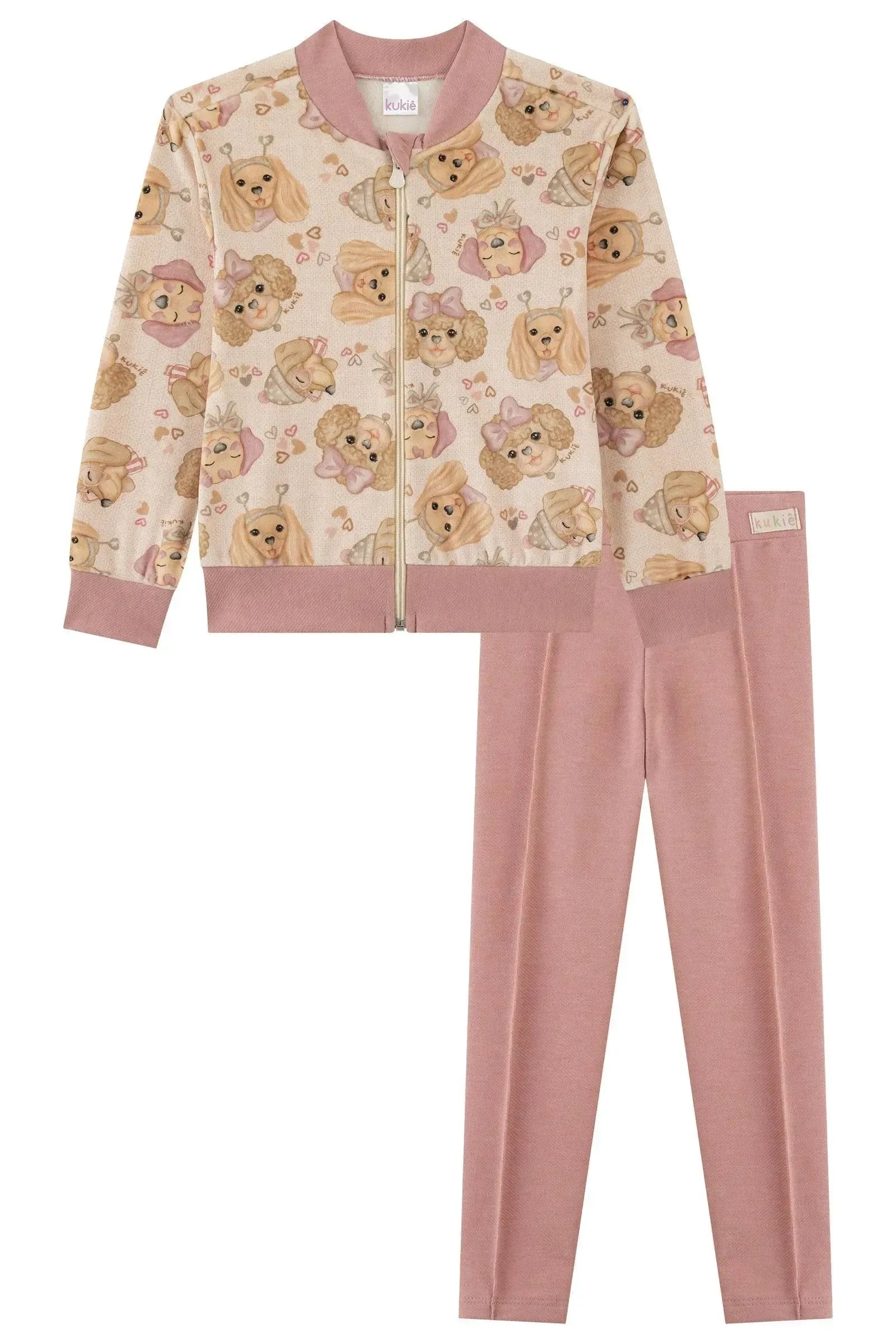 Conjunto de Jaqueta em Fleece Luxo e Calça Legging em Cotton Jeans 90893 Kukiê Bebê Menina