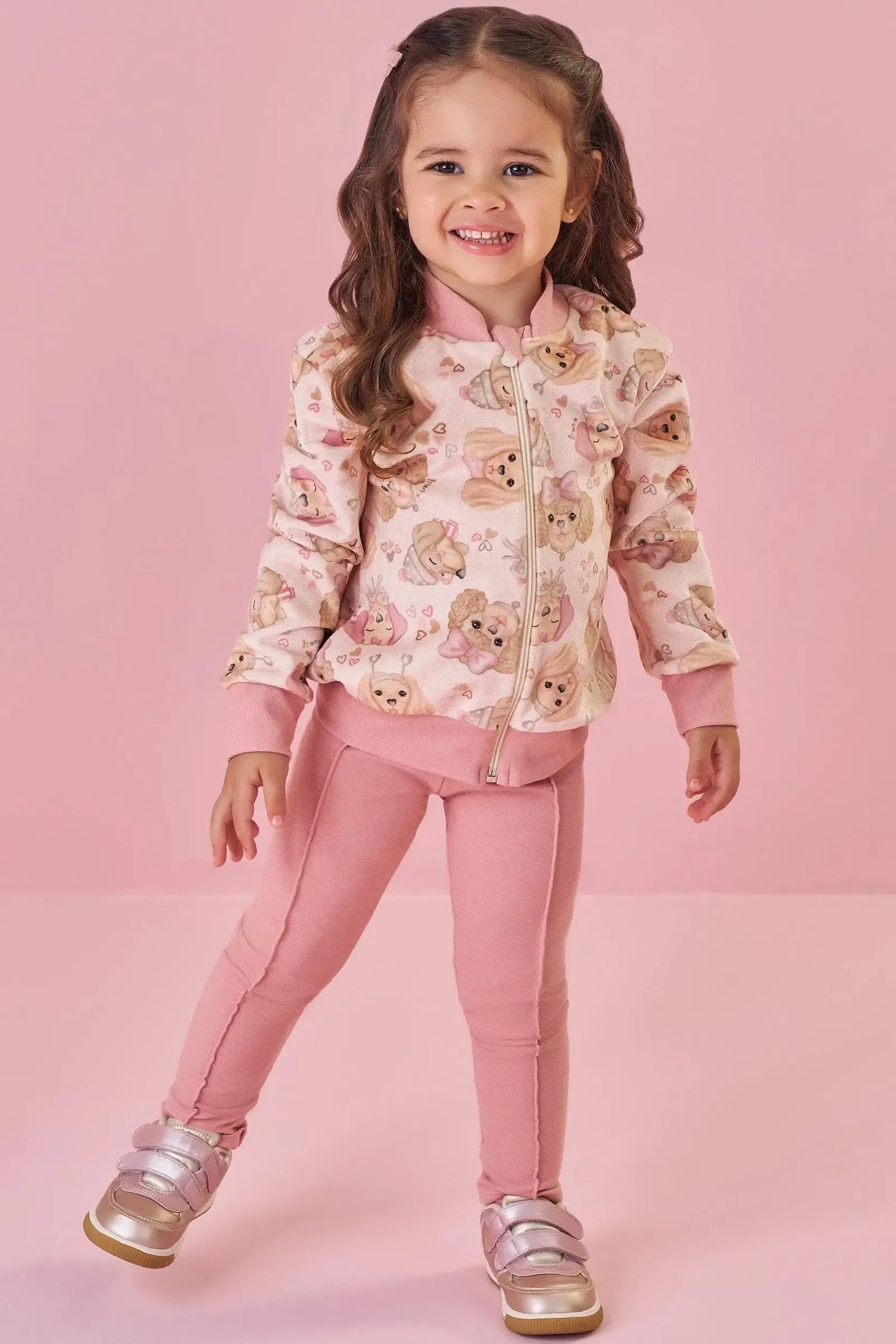 Conjunto de Jaqueta em Fleece Luxo e Calça Legging em Cotton Jeans 90893 Kukiê Bebê Menina