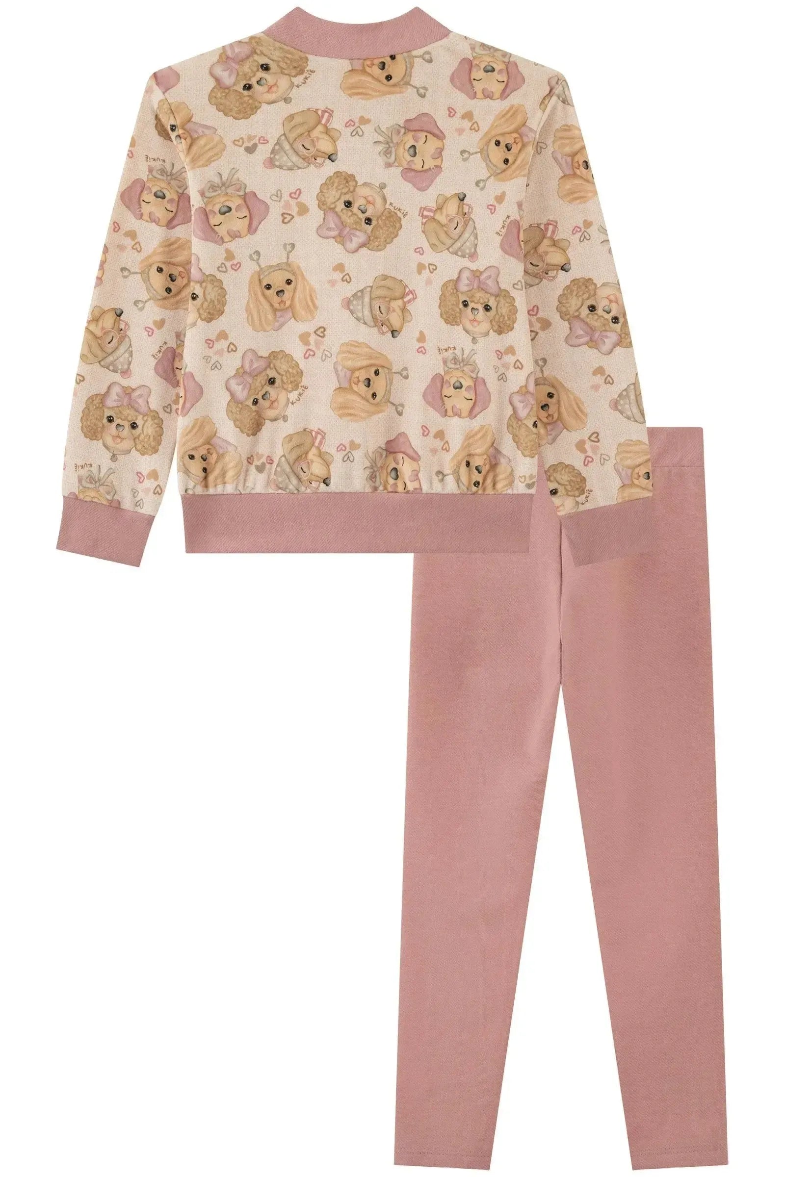 Conjunto de Jaqueta em Fleece Luxo e Calça Legging em Cotton Jeans 90893 Kukiê Bebê Menina