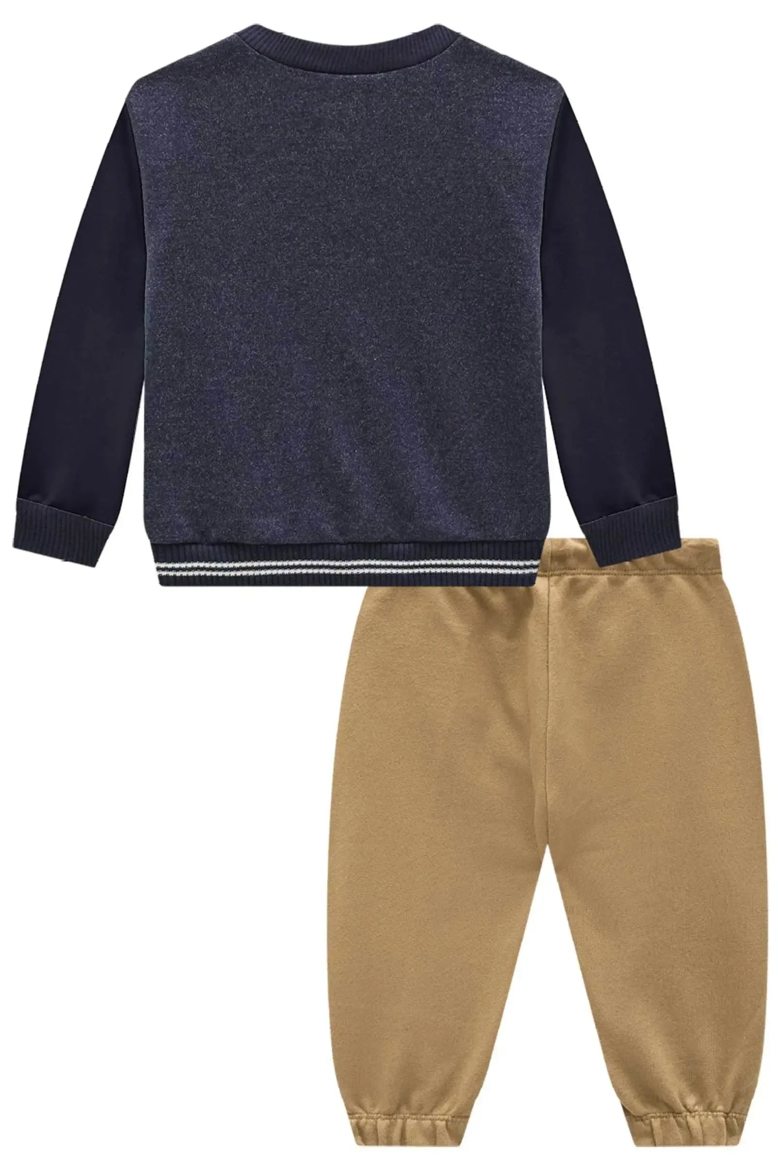 Conjunto de Jaqueta em Moletom Rajado e Calça Jogger em Moletom sem Pelúcia 92073 LucBoo Bebê Menino