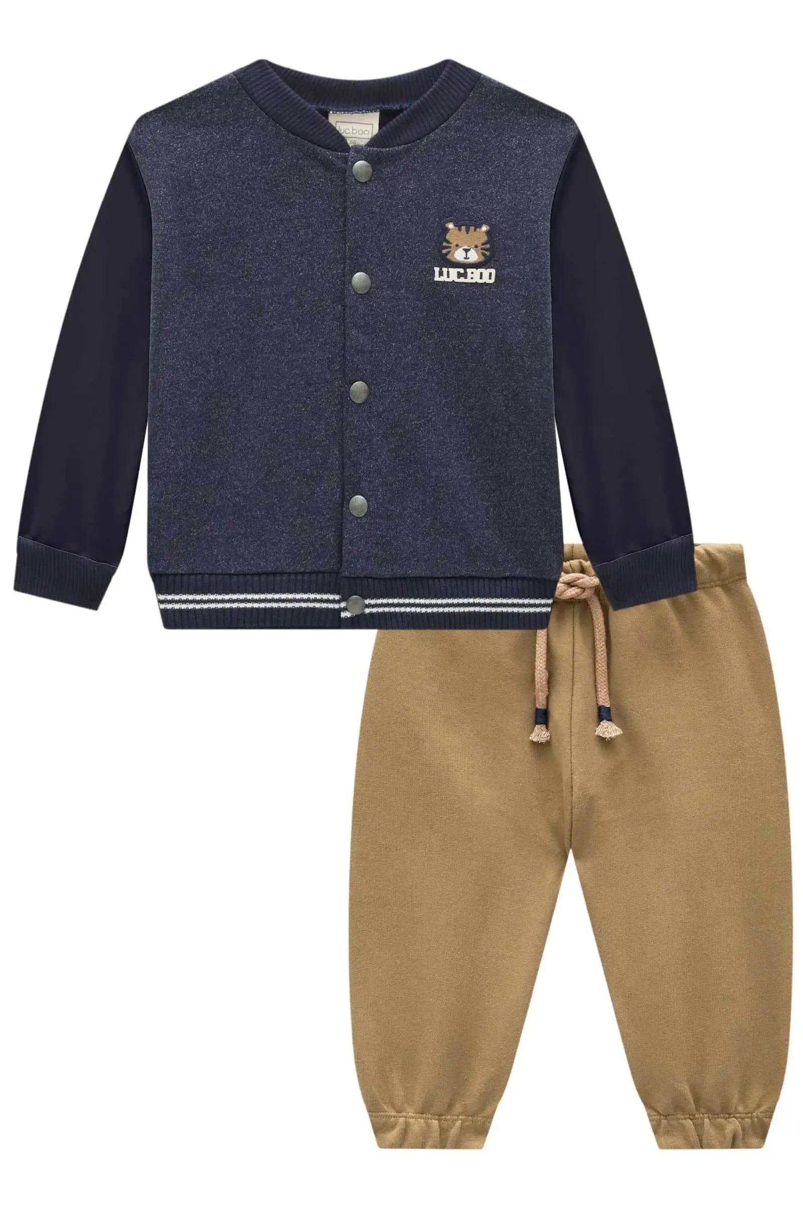 Conjunto de Jaqueta em Moletom Rajado e Calça Jogger em Moletom sem Pelúcia 92073 LucBoo Bebê Menino