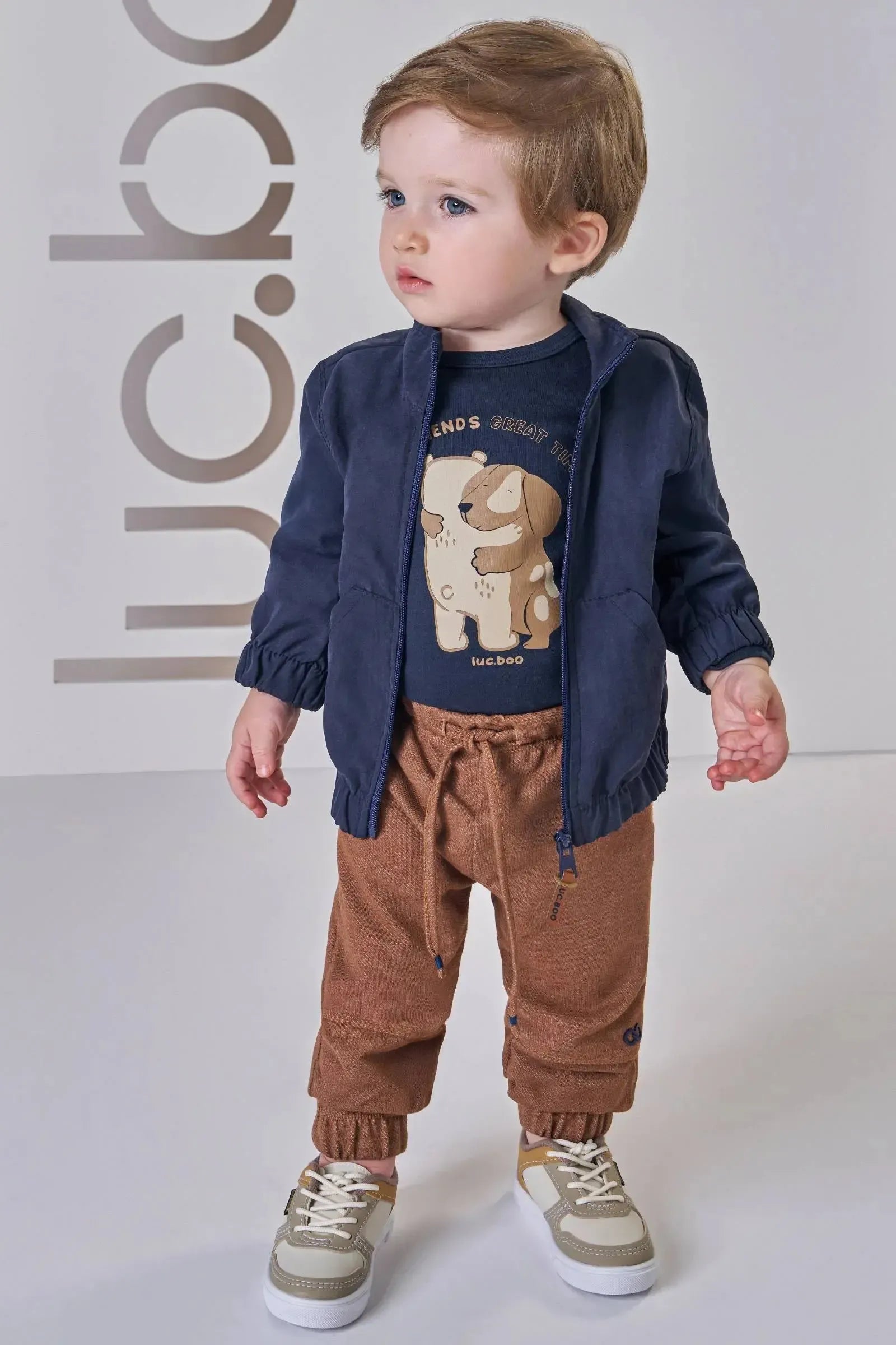 Conjunto de Jaqueta em Nylon Cupro e Calça Jogger em Cotton Jeans com Elastano 89762 LucBoo Bebê Menino