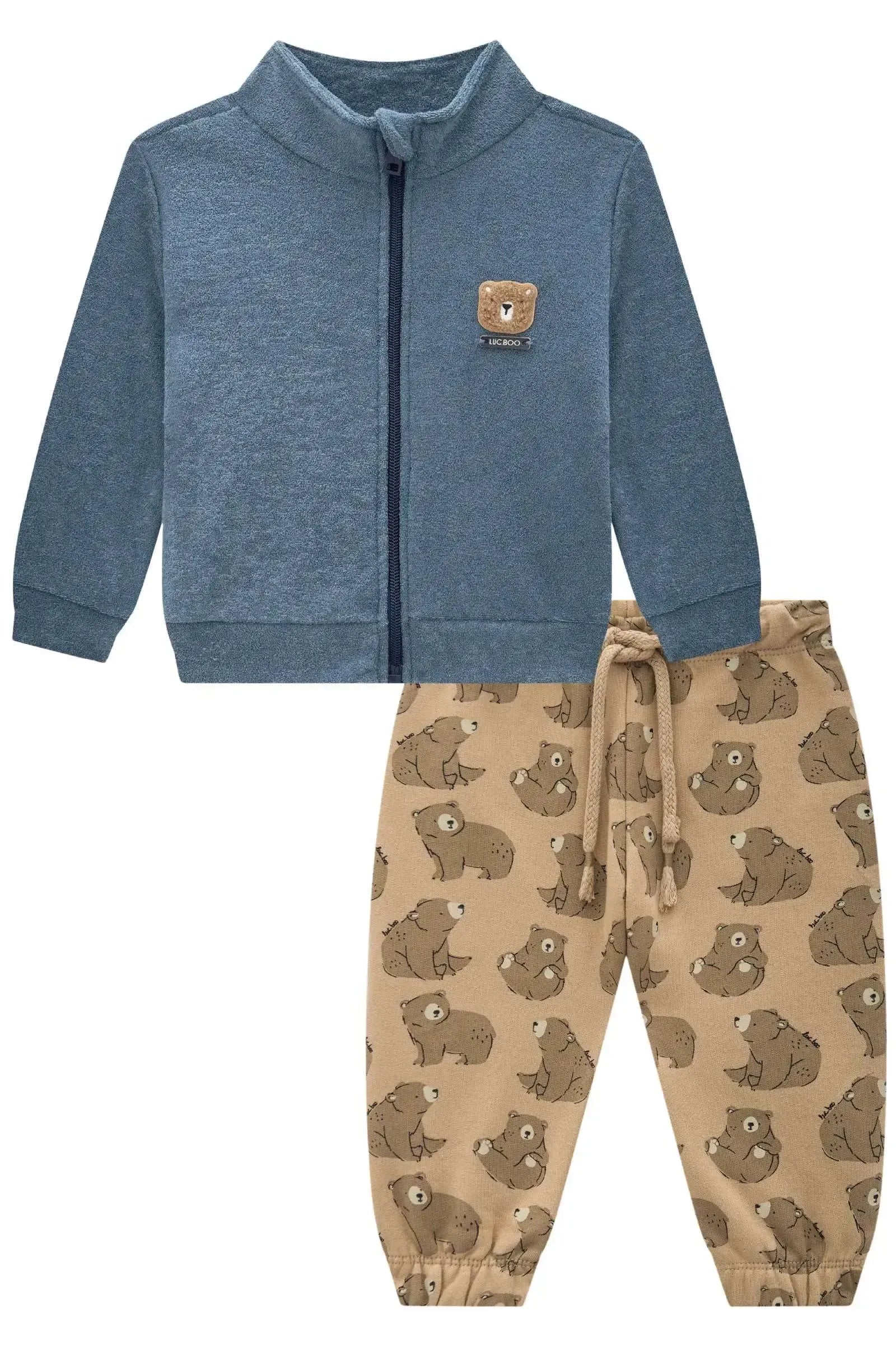 Conjunto de Jaqueta em Soft Melange e Calça Jogger em Moletom com Pelúcia 92044 LucBoo Bebê Menino