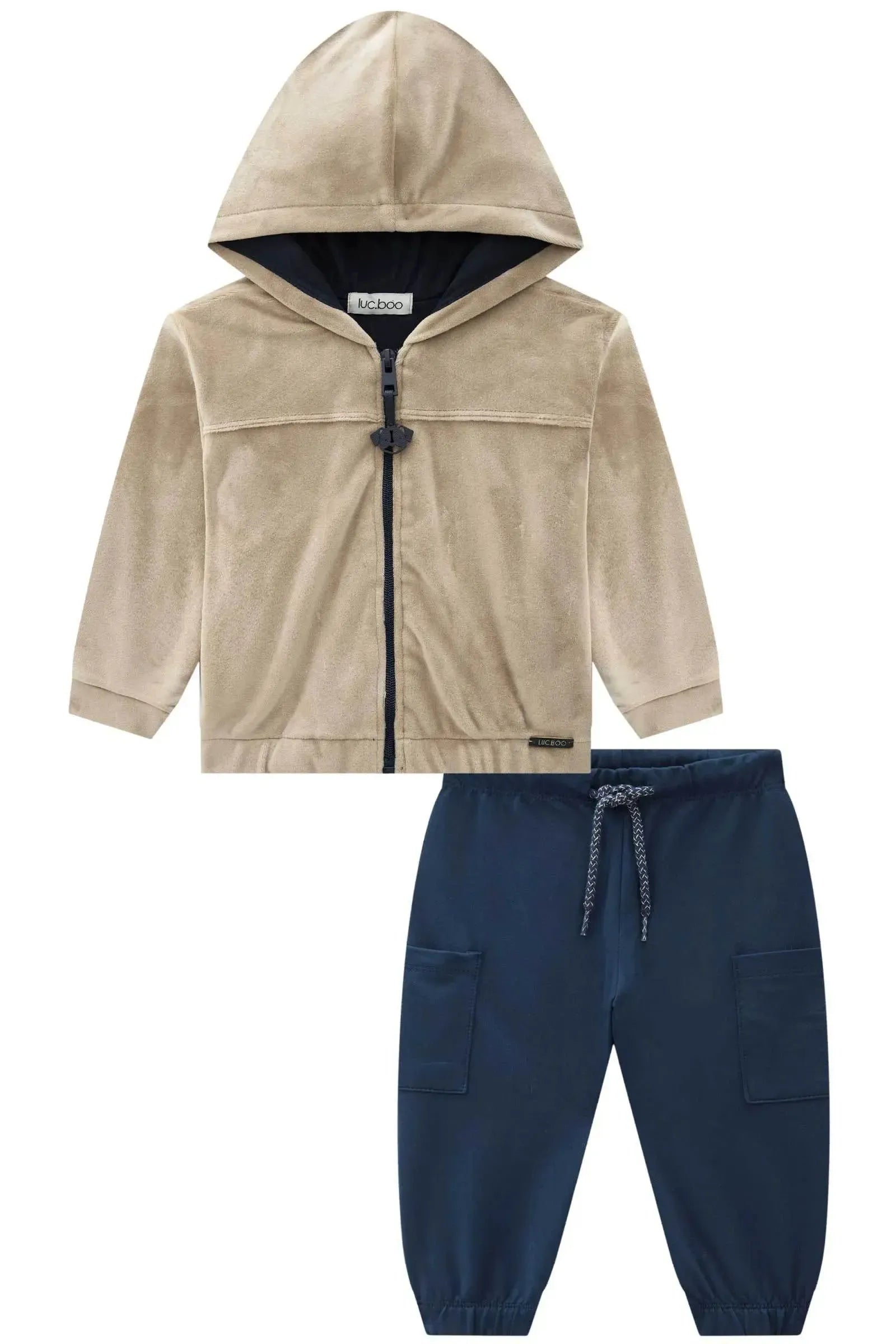 Conjunto de Jaqueta em Soft Plush com Elastano e Calça Jogger em Termoskin Peluciado 89877 LucBoo Bebê Menino