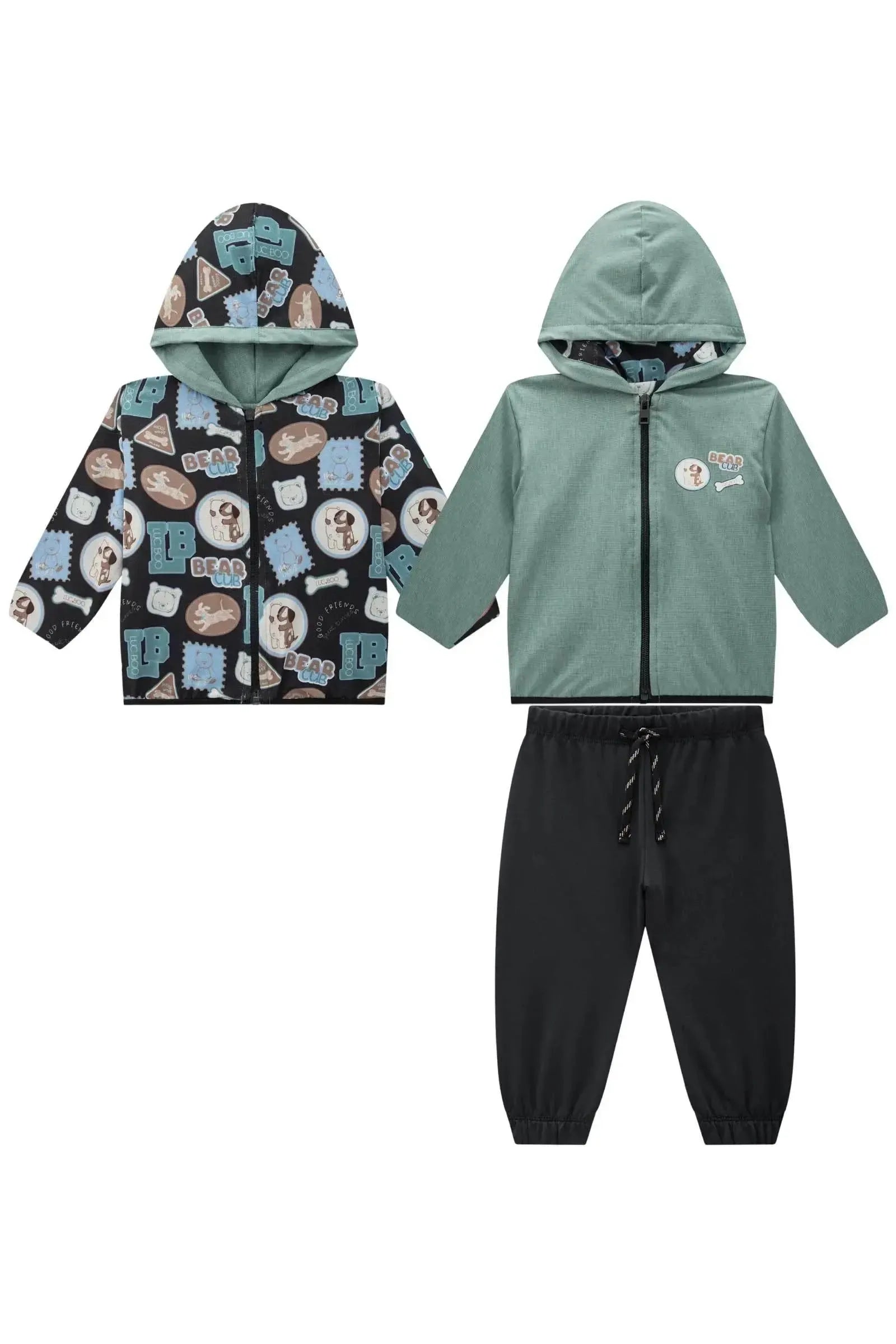 Conjunto de Jaqueta Reversível em Nylon e Calça em Termoskin Peluciado 89781 LucBoo Bebê Menino