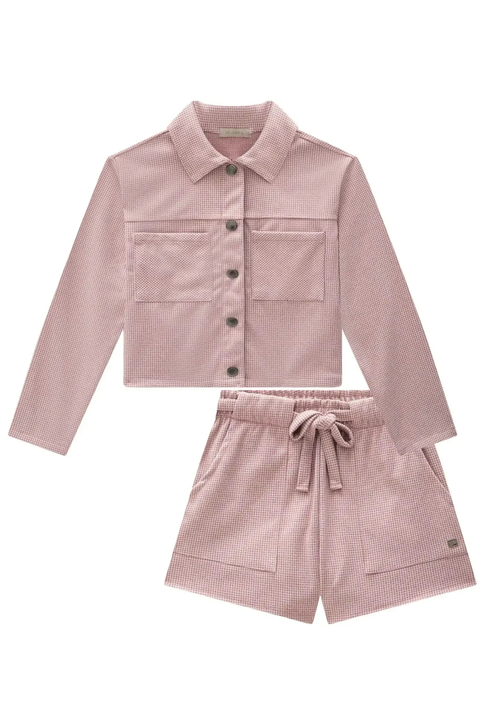 Conjunto de Jaqueta Shacket e Shorts em Flanela Versalhes 91974 Vic&Vicky Teen Menina