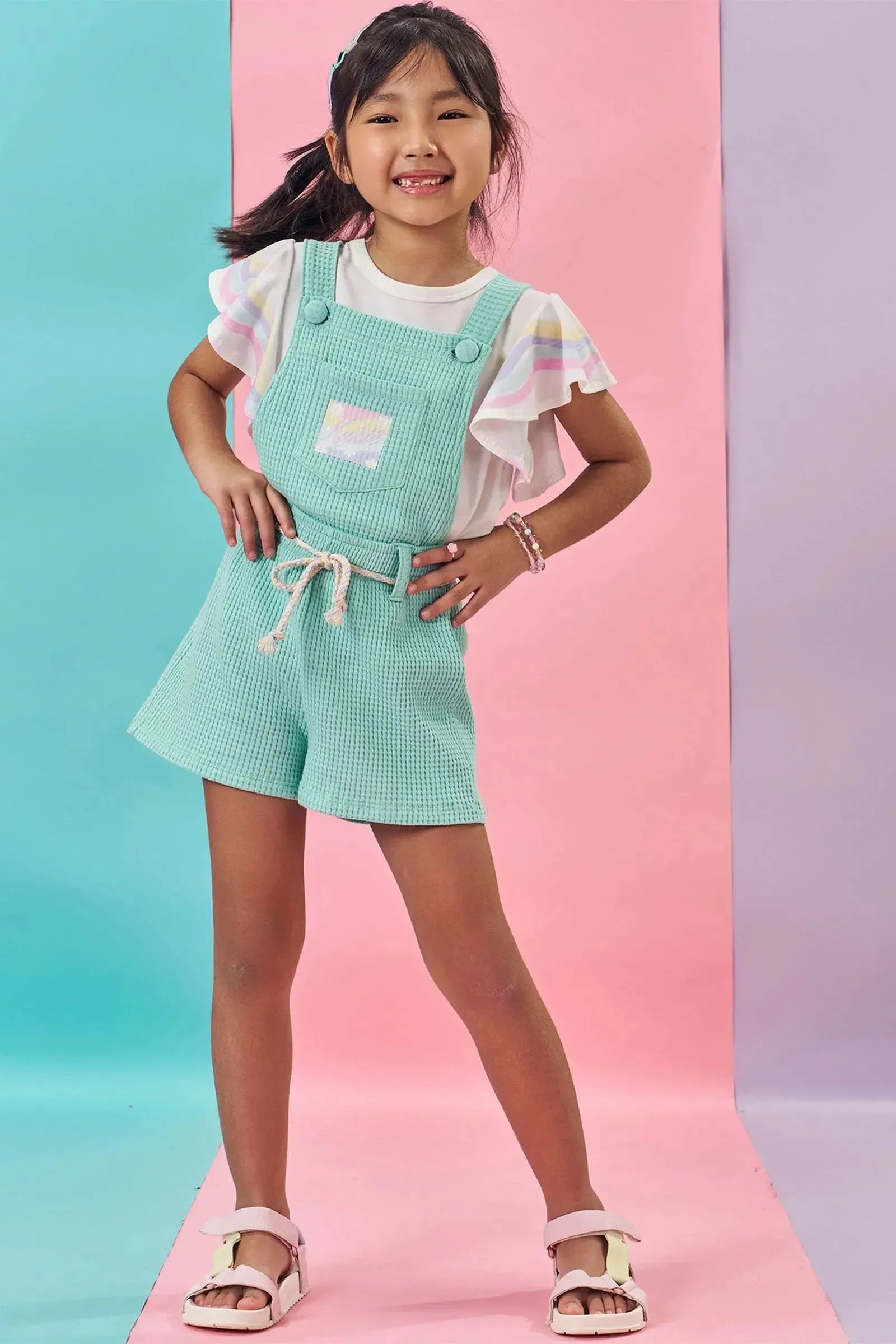 Conjunto de Jardineira em Moletom Textura e Blusa em Malha Power 84100 Kukiê Infantil Menina