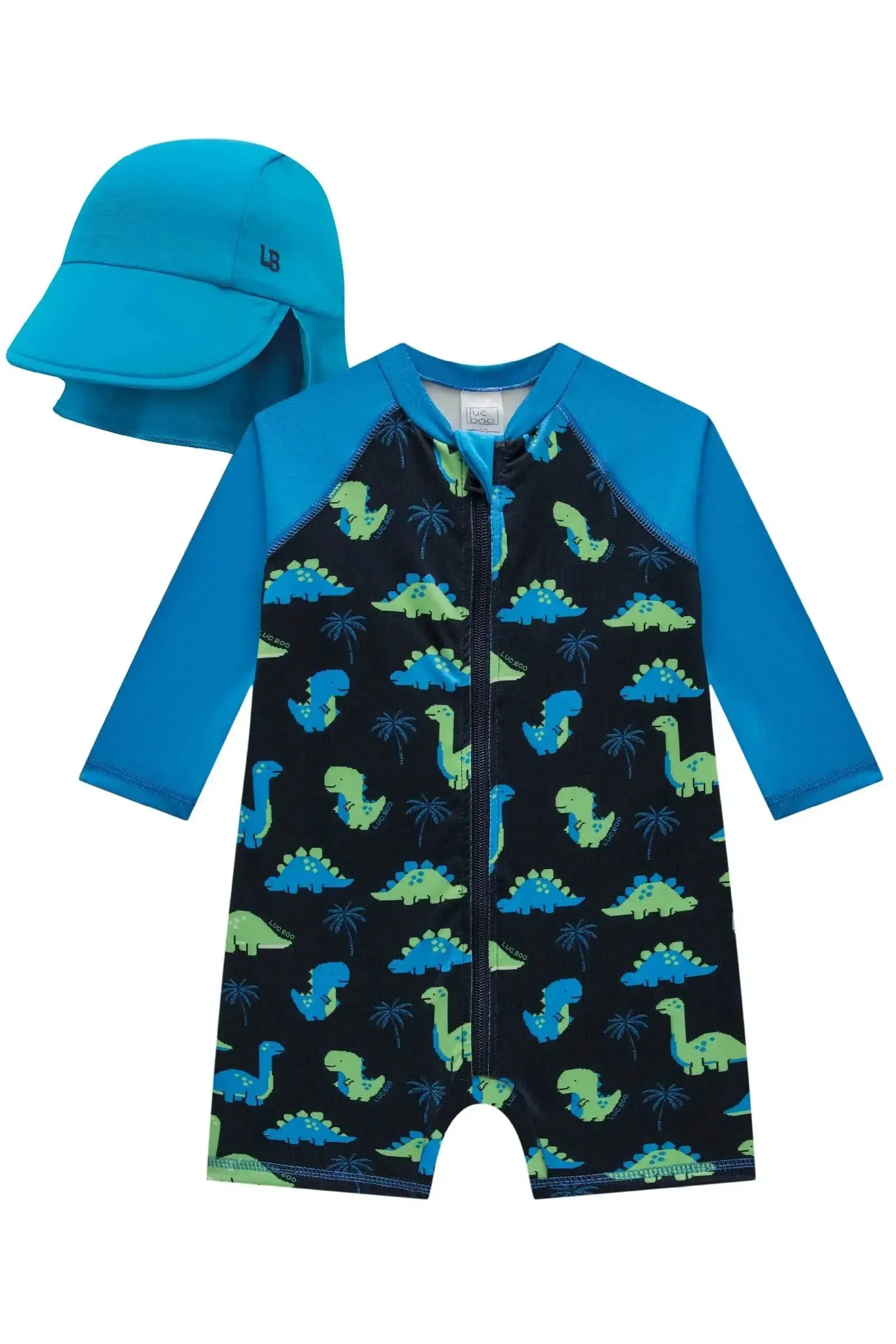 Conjunto de Macacão e Chapéu em Malha UV Dry com Pretoteção UV 50+ 85570 LucBoo Bebê Menino