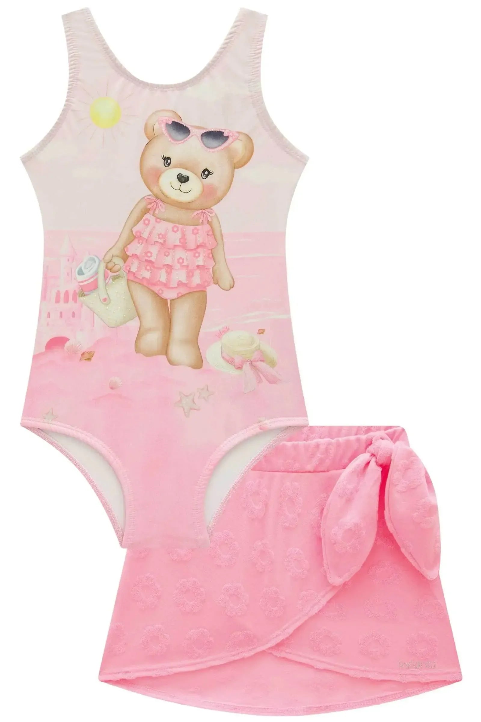 Conjunto de Maiô em Malha Uv Dry com Proteção Uv 50+ com Saia em Malha Atoalhada 85078 Infanti Infantil Menina