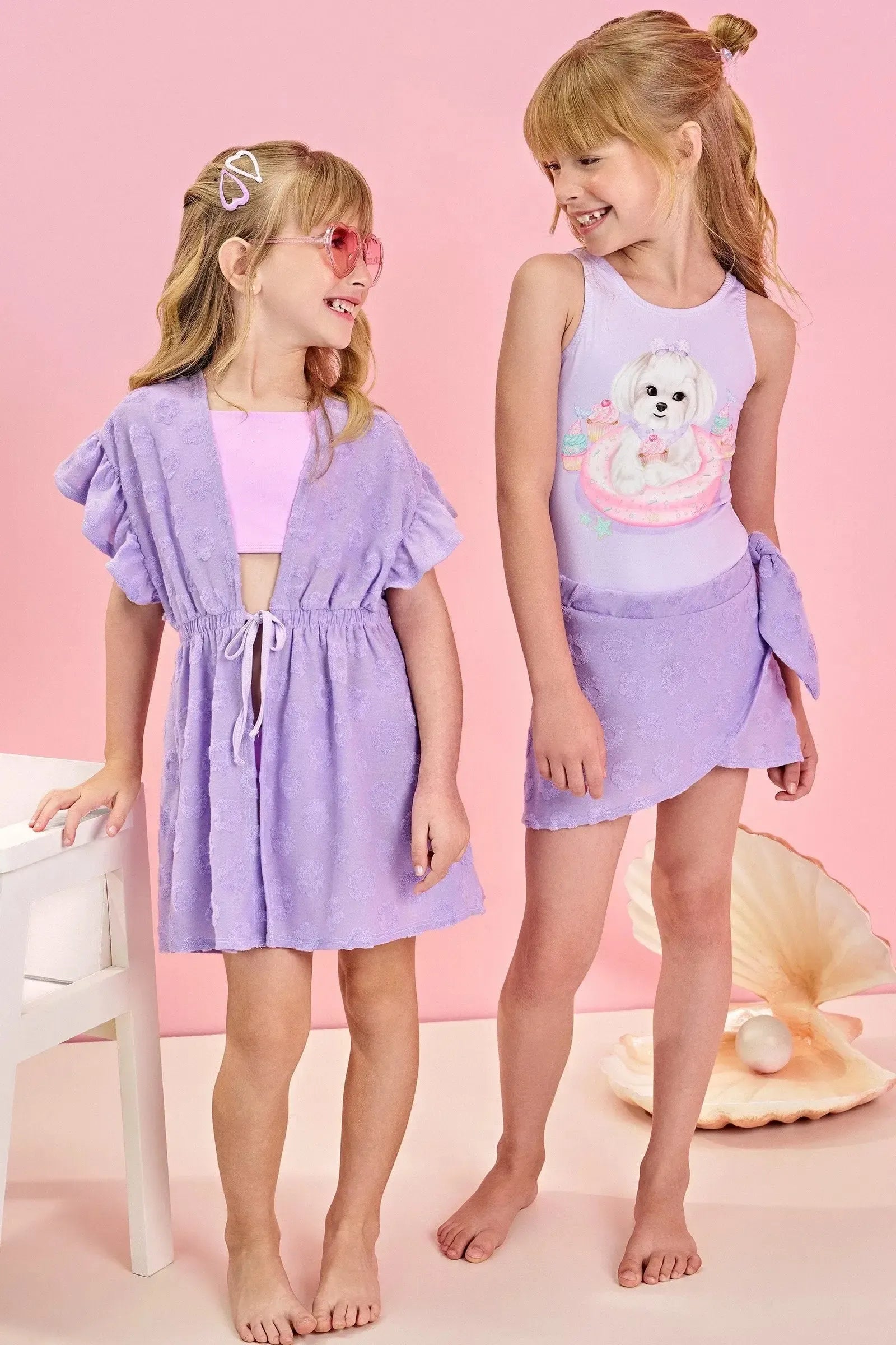 Conjunto de Maiô em Malha Uv Dry com Proteção Uv 50+ com Saia em Malha Atoalhada 85078 Infanti Infantil Menina