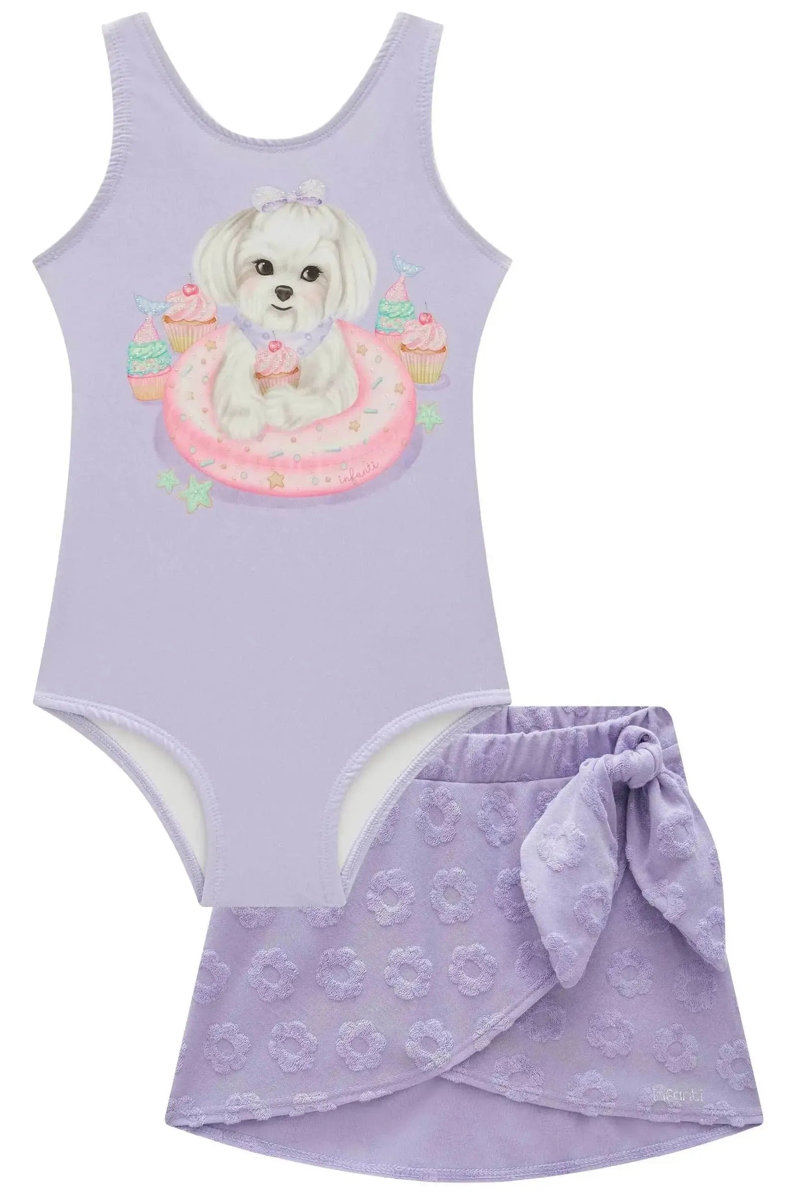 Conjunto de Maiô em Malha Uv Dry com Proteção Uv 50+ com Saia em Malha Atoalhada 85078 Infanti Infantil Menina