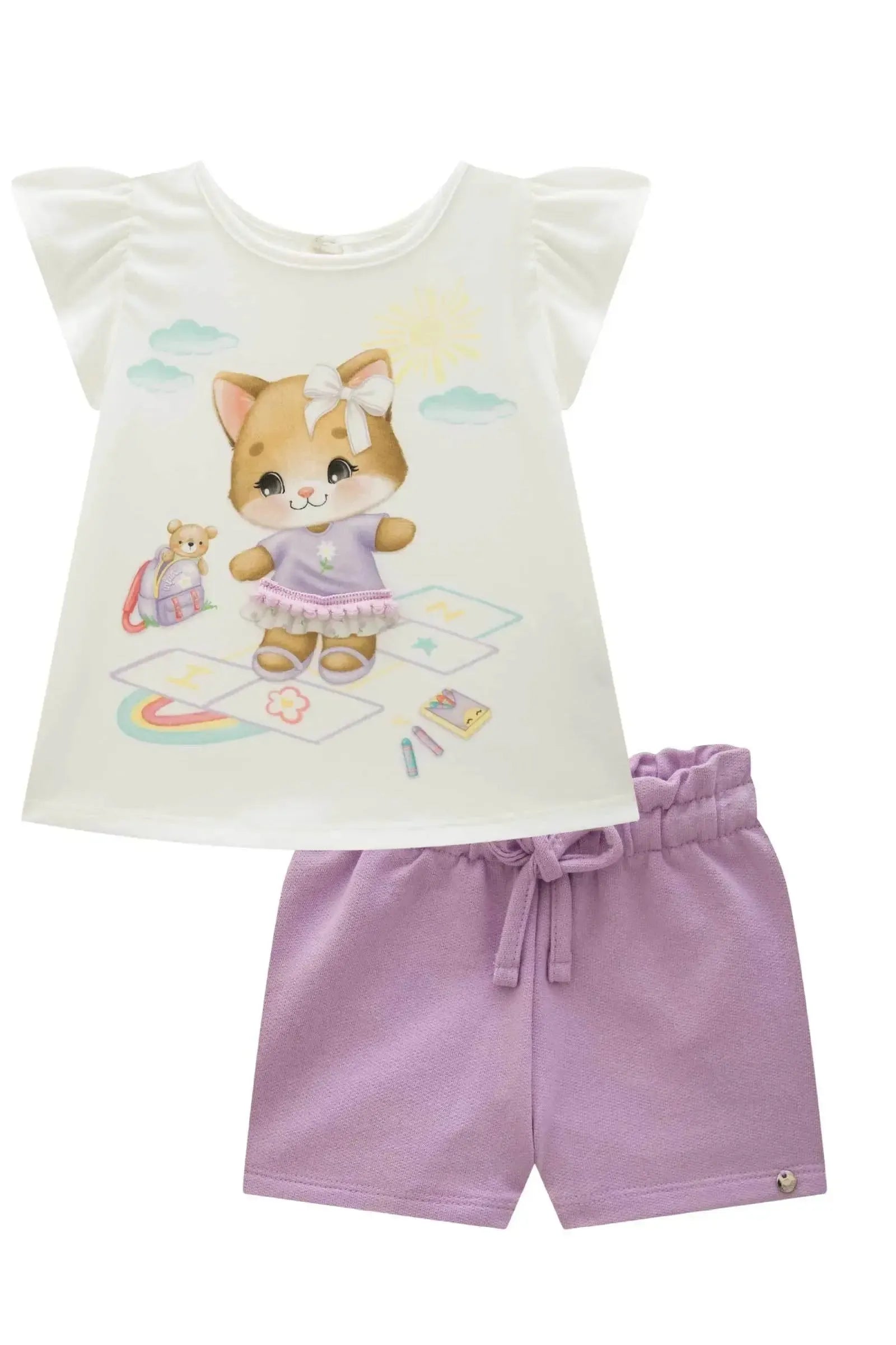 Conjunto de Malha Fresh com Shorts em Moletom sem Pelúcia 88871 Infanti Bebê Menina