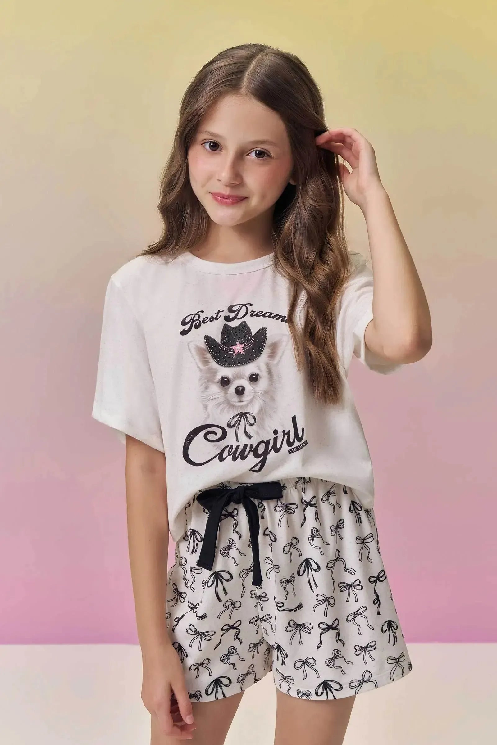 Conjunto de Pijama com Blusa em Malha Fresh e Shorts em Malha Comfy 95077 Vic&Vicky Teen Menina