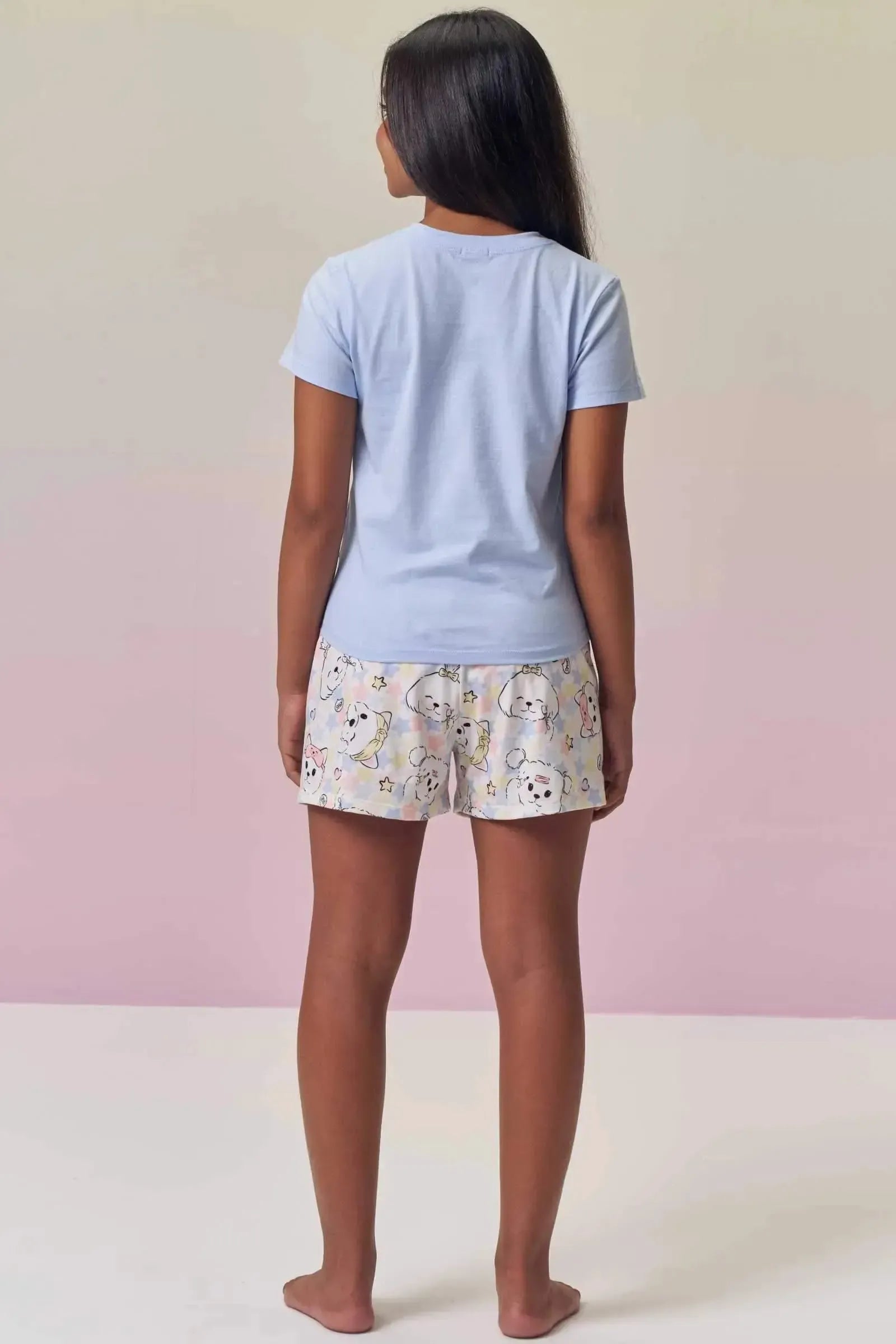 Conjunto de Pijama com Blusa em Meia Malha e Shorts em Malha Fresh 95091 Vic&Vicky Teen Menina