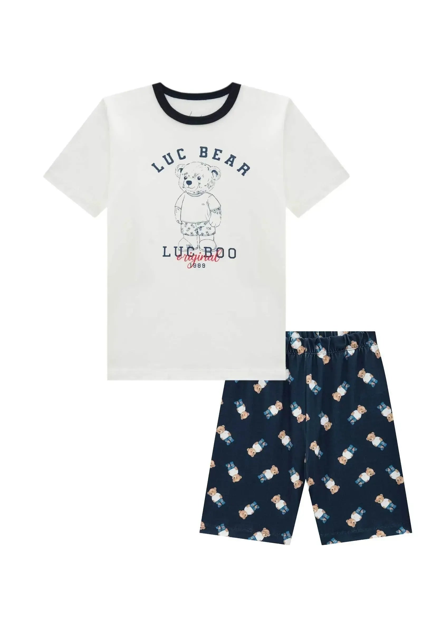 Conjunto de Pijama com Camiseta em Meia Malha e Bermuda em Malha Power 97065 LucBoo Infantil Menino