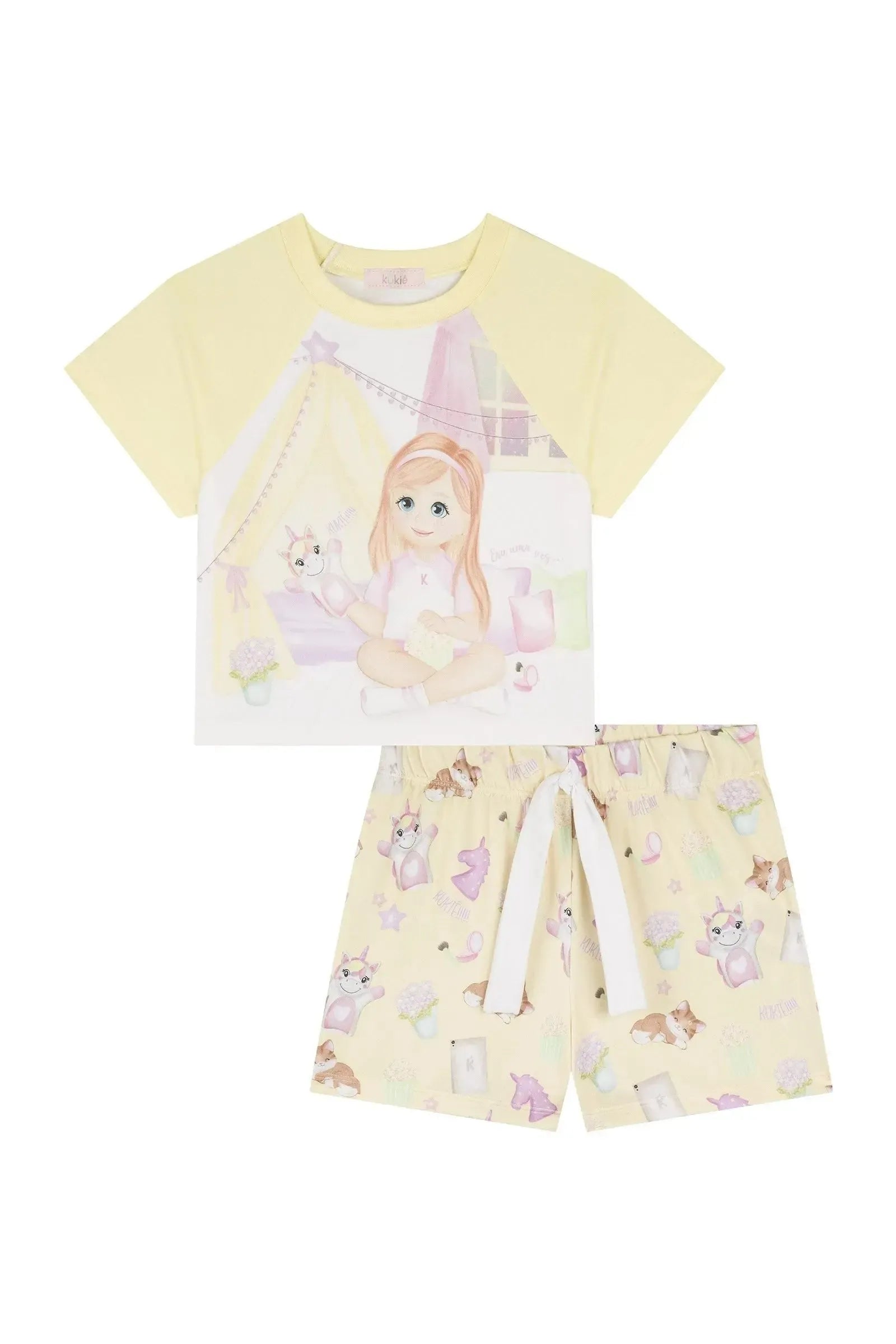 Conjunto de Pijama de Blusa Boxy e Shorts em Malha Comfy 88746 Kukiê Infantil Menina